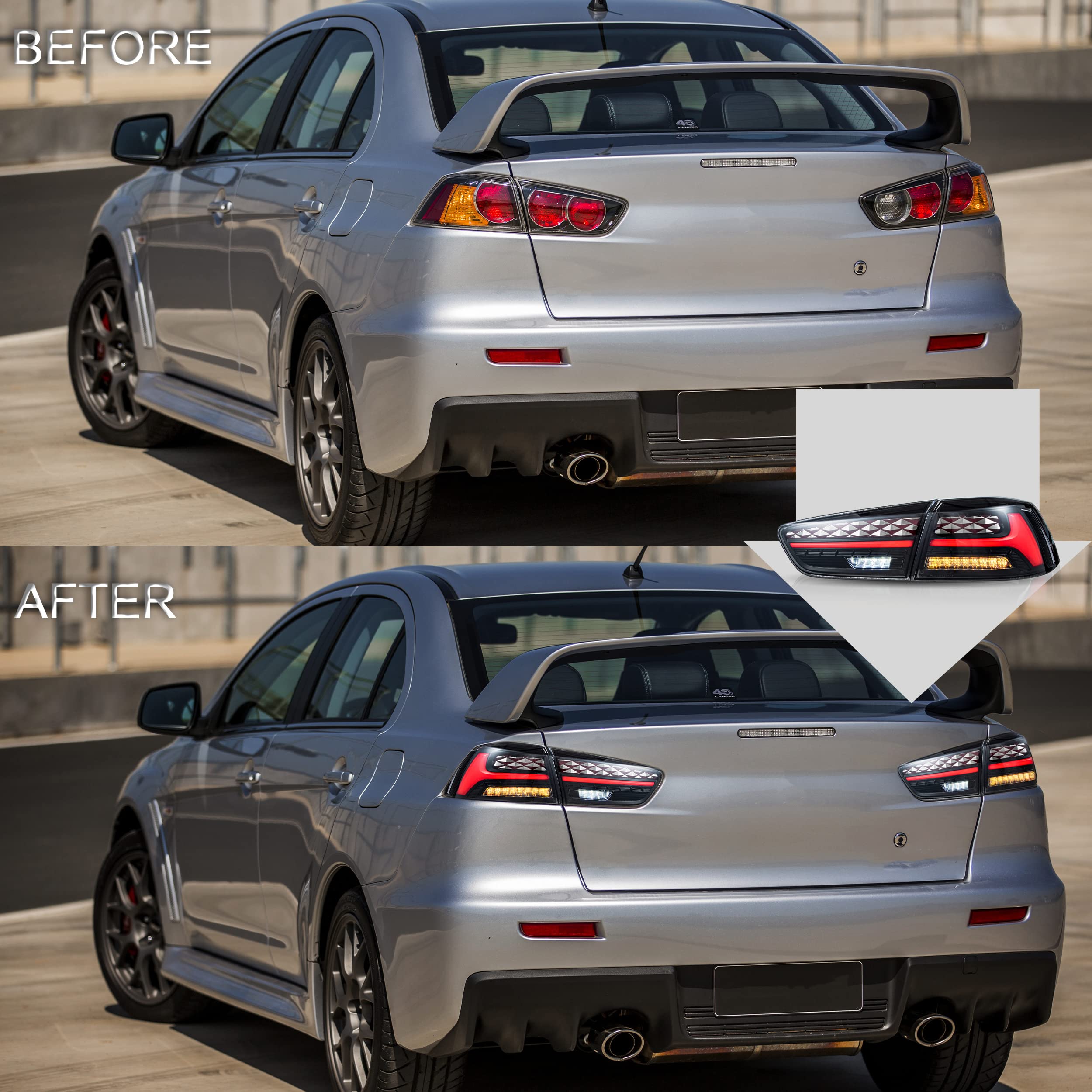 VLAND LED Tail Lights Assembly for Mitsubishi Lancer & EVO X 2008-2020 - Dynamic Sequential Turn Signal, Smoked Lens, Plug & Play (Not Fit Sportbacks/Fortis/IO) - Upgrade Your Car's Style & Safety for Night Driving