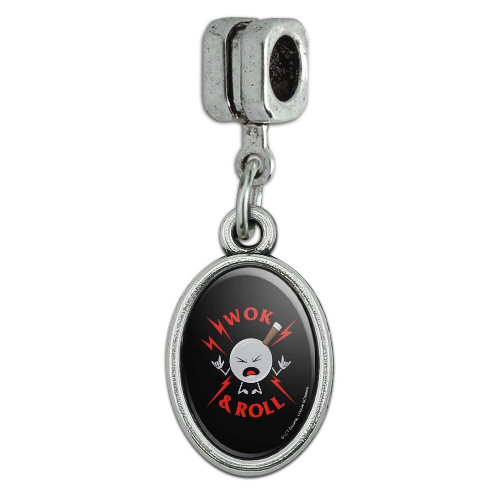 GRAPHICS & MORE Wok and Roll Rock Funny Humor Italian European Style Bracelet Oval Charm Bead - Trendy Fashion Jewelry for Women & Men - Perfect Gift for Music Lovers, Cooks & Foodies