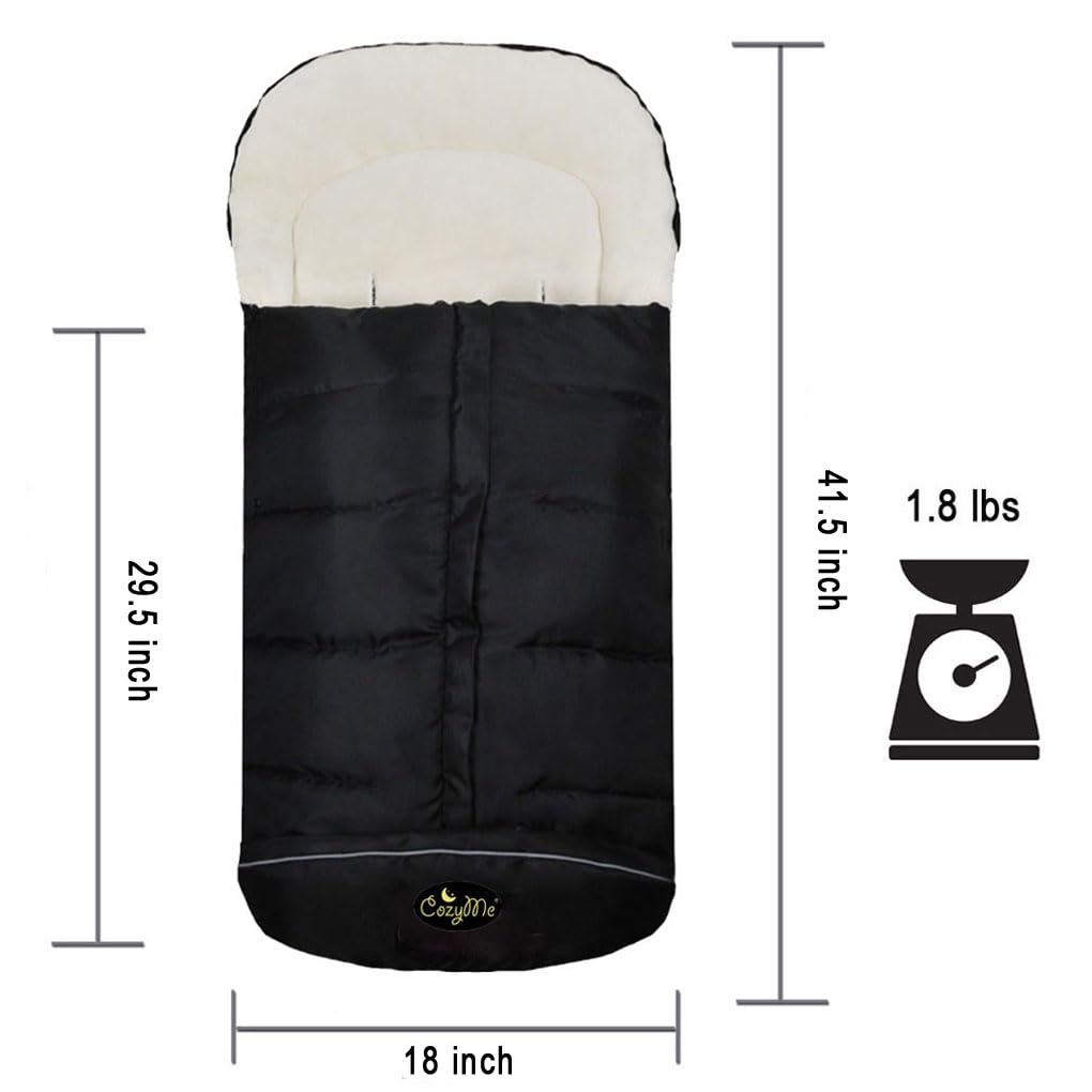 CozyMe 3-in-1 Universal Baby Stroller Sleeping Bag - Waterproof Winter Footmuff & Adjustable Bunting for Toddlers (Black) | Perfect for Outdoor Walks, Shopping Trips & Stroller Rides in Cold Weather