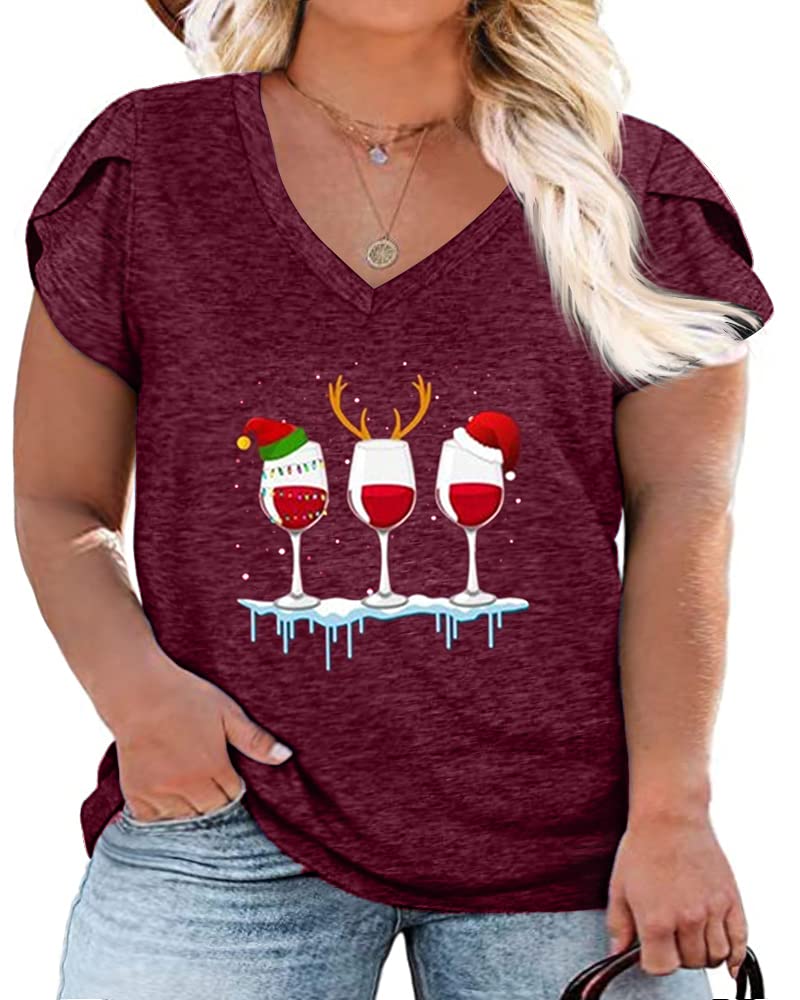 Plus Size V-Neck T-Shirts for Women - Casual Loose Fit Petal Sleeve Tee Tops | Perfect for Everyday Wear, Work & Weekend Outfits