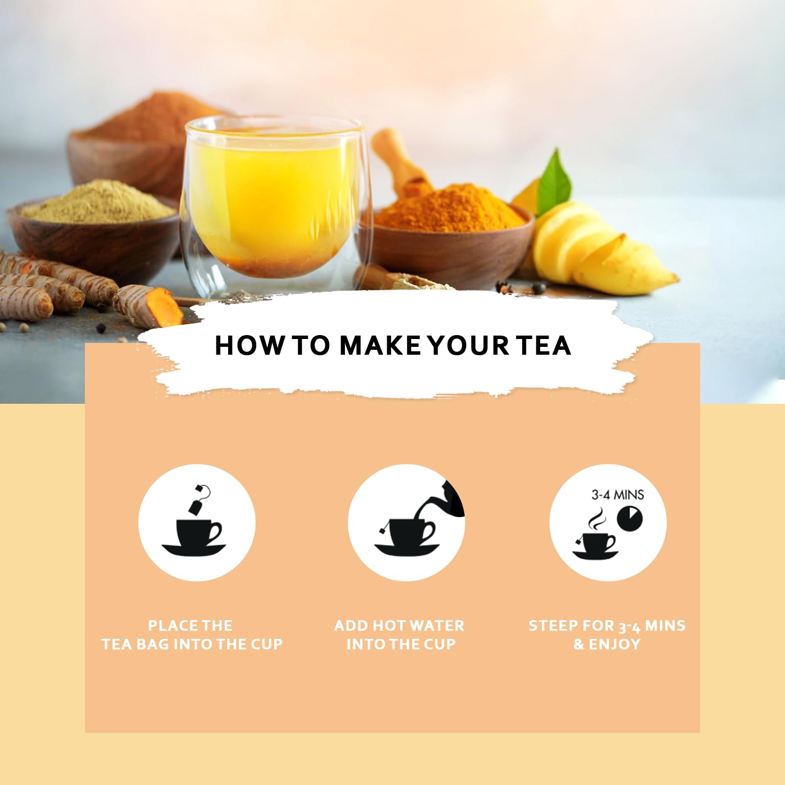 Organic Turmeric Ginger Ginseng Herbal Tea Bags - Caffeine Free, Rich in Antioxidants - Pure Natural Herbal Tea for Women - 28 Tea Bags - Perfect for Relaxation, Detox & Immune Support
