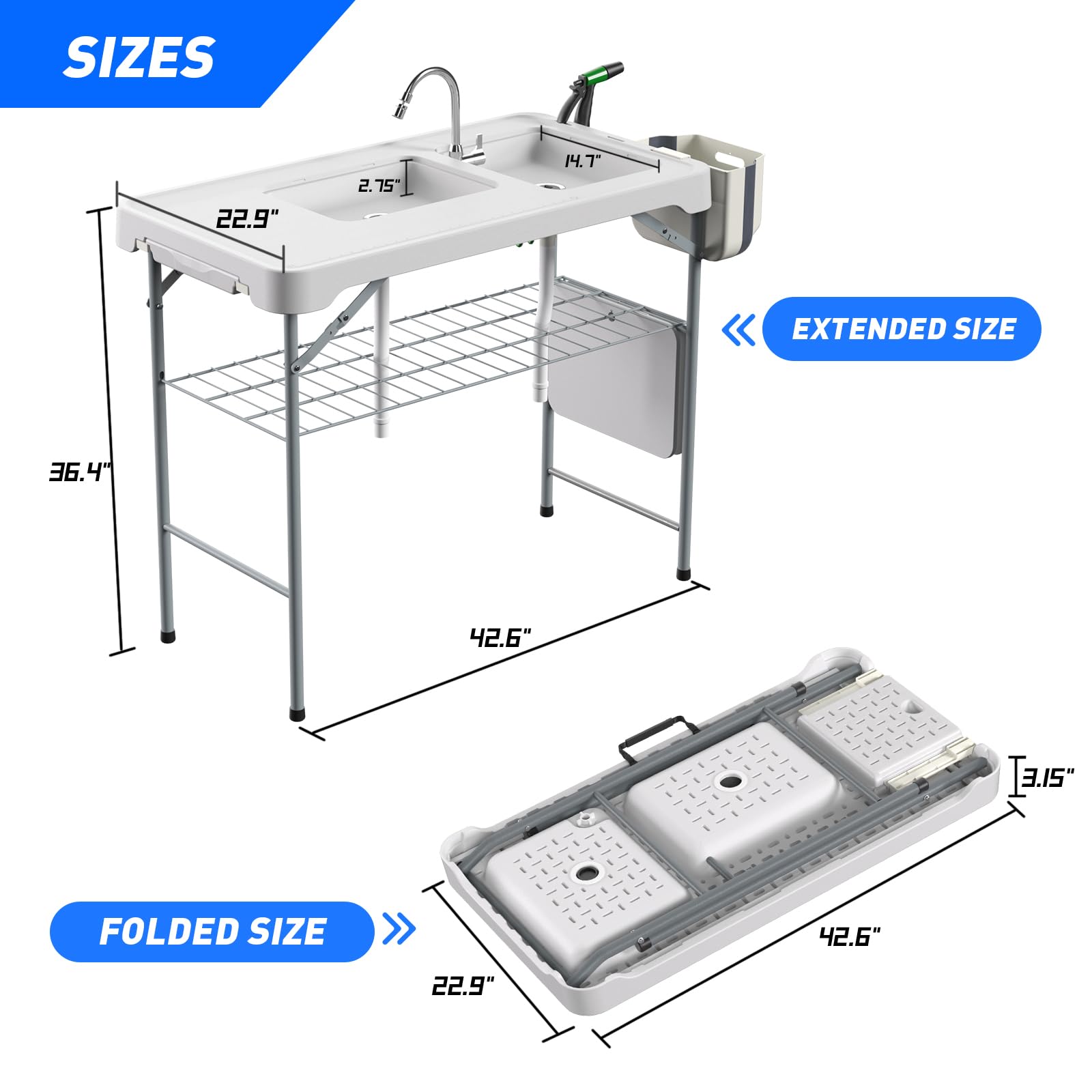 Portable Folding Fish Cleaning Table with Sink - 42.6