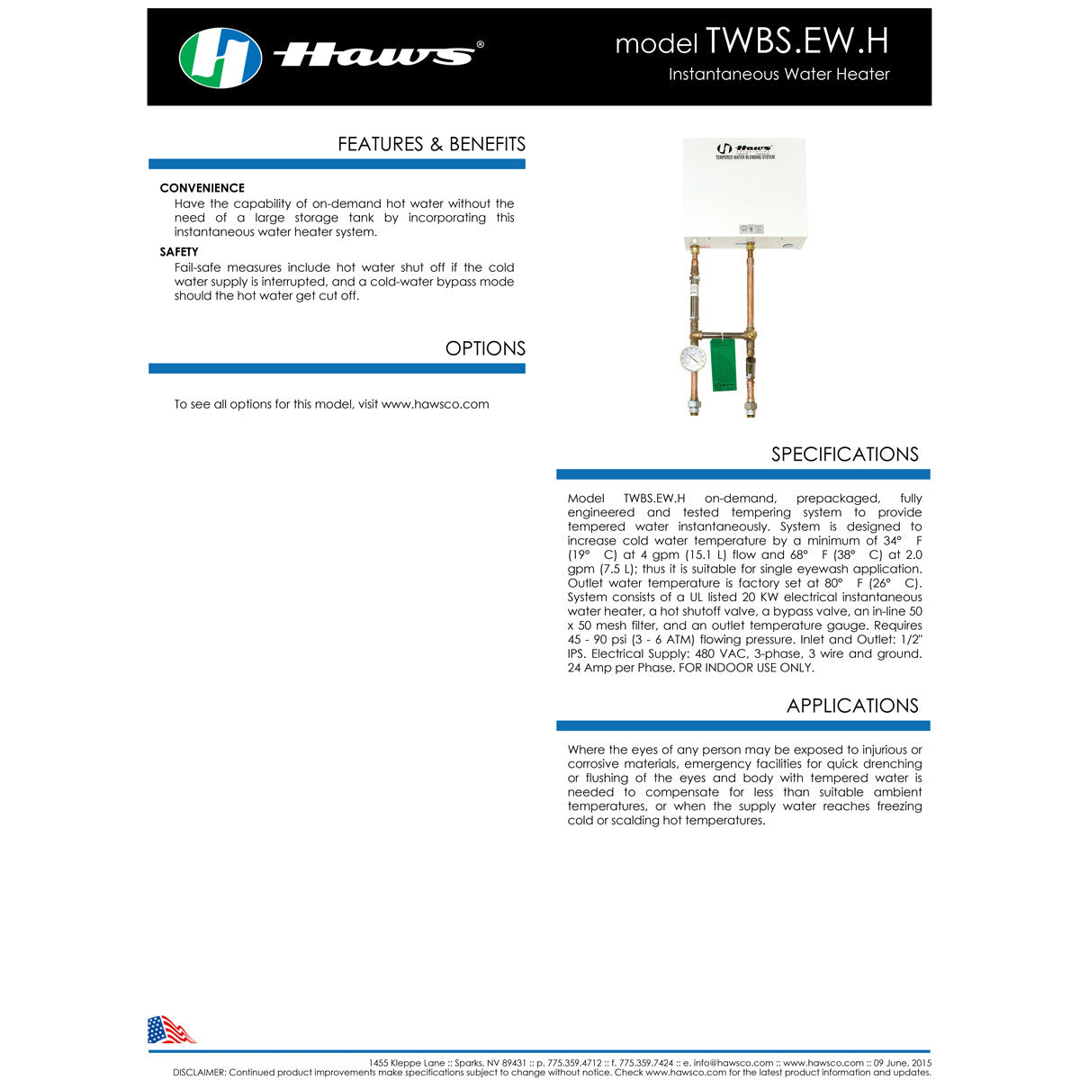 Haws TWBS.EW.H Instantaneous Hot Water Heater for Eyewash Station - Emergency Eye Wash Safety Equipment for Labs, Factories & Workplaces