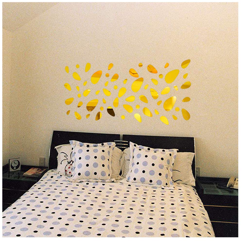 3D Mirror Vinyl Wall Sticker 12Pcs - Removable Gold Home Decor for Bedroom & Living Room