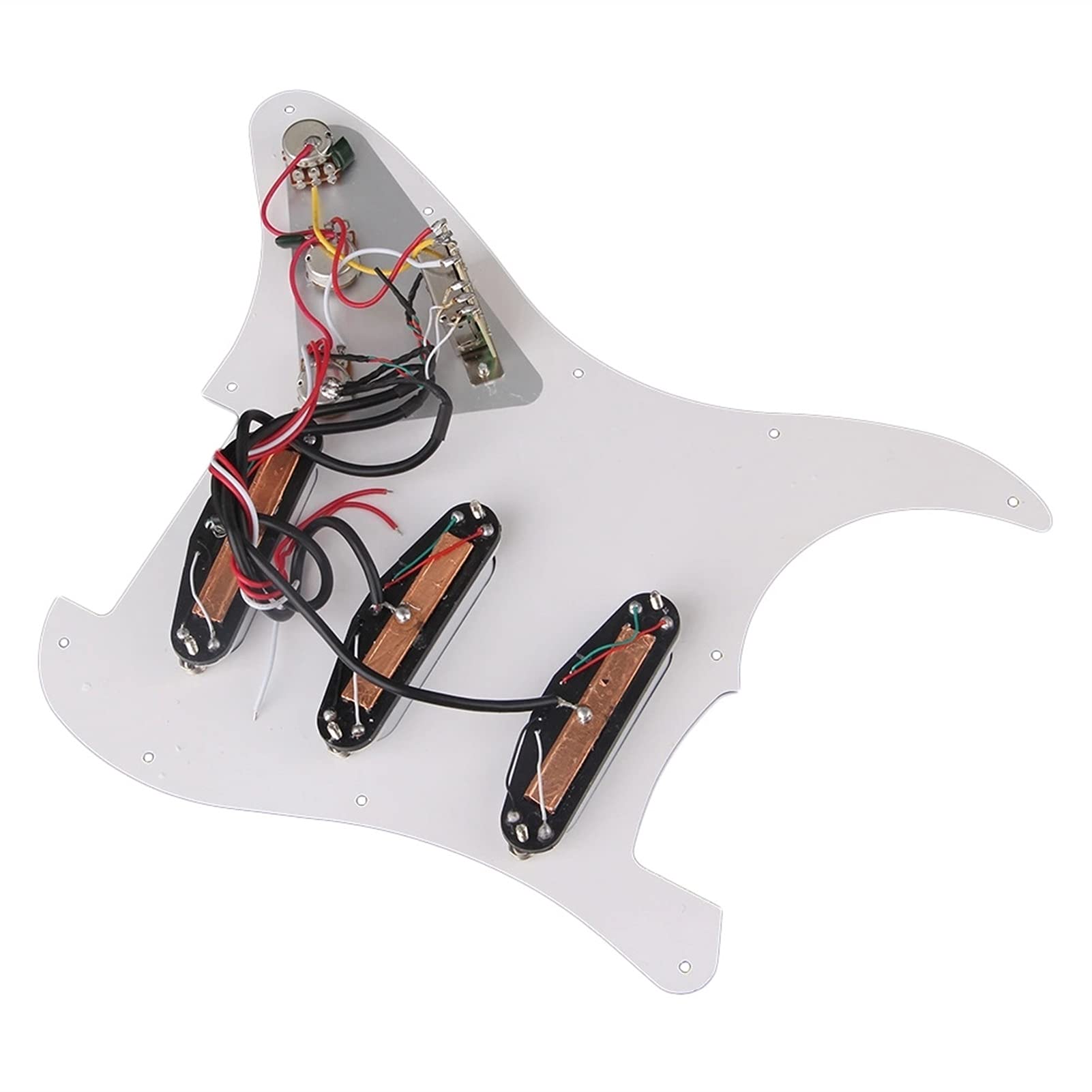 Loaded Prewired Pickguard with Dual Rail Humbucker Pickups for Electric Guitar - Black & White Control Knobs - White Color - Perfect for Stratocaster Upgrades & DIY Guitar Mods