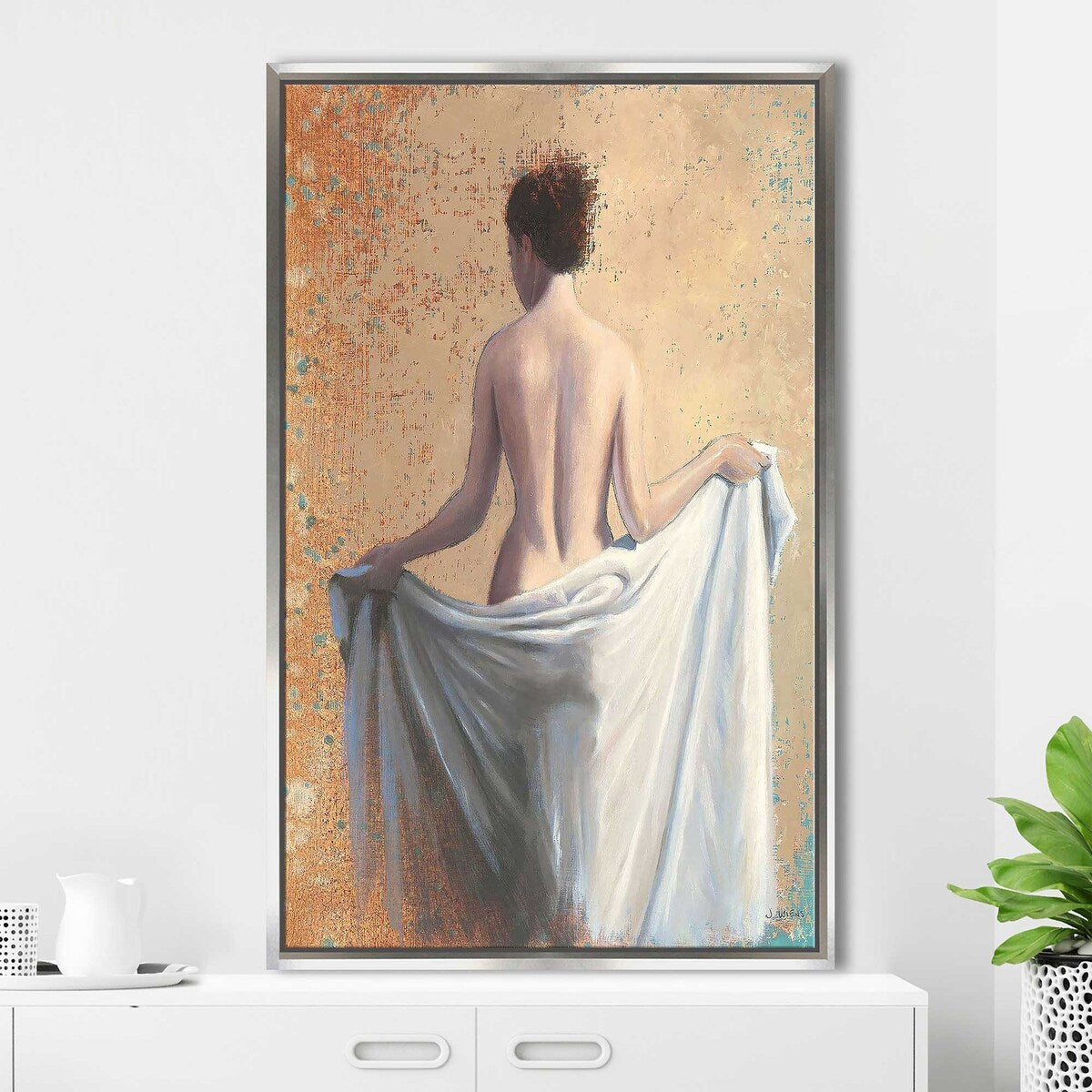 After the Bath Coral Print Floating Canvas Wall Art - Tropical Beach Decor for Living Room, Bedroom & Bathroom