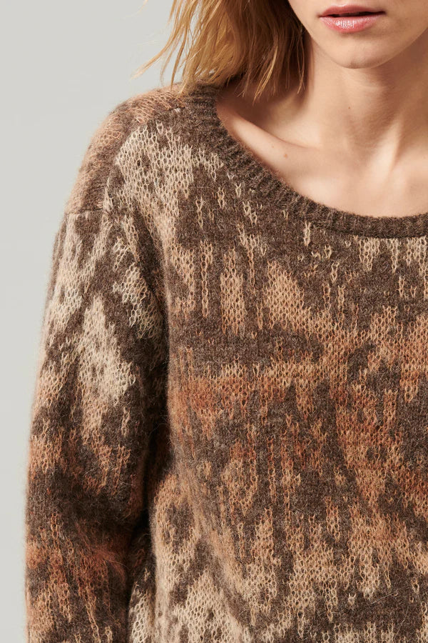 Soft & Warm Alpaca Mohair Yarn Sweater for Women - Cozy Crewneck Pullover in Mocha Brown | Perfect for Fall & Winter Outfits, Casual Wear & Holiday Gatherings