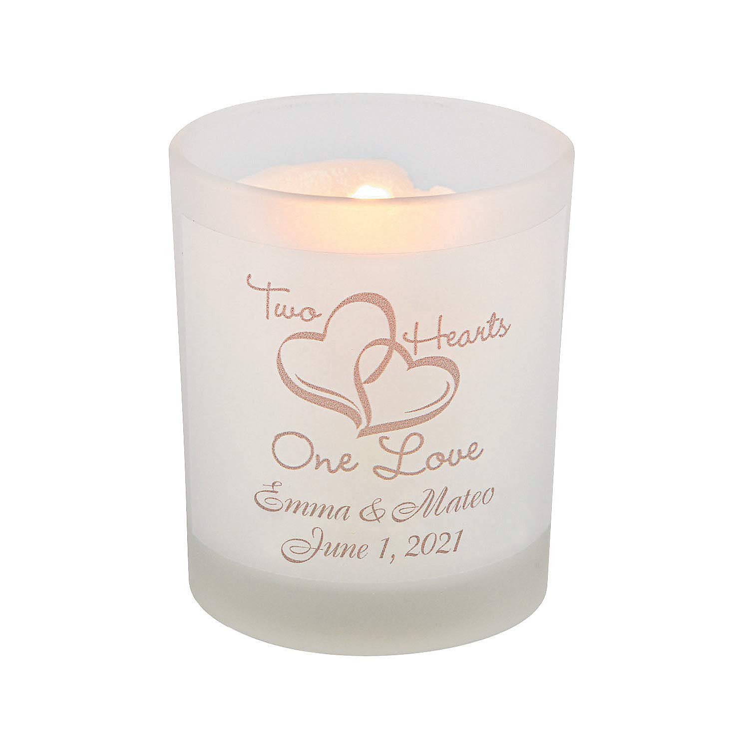 Personalized Two Hearts Glass Votive Candle Holders - 12 PCS Set with Custom Stickers for Weddings, Anniversaries & Romantic Decor - Premium Quality Gift for Couples & Home Decor
