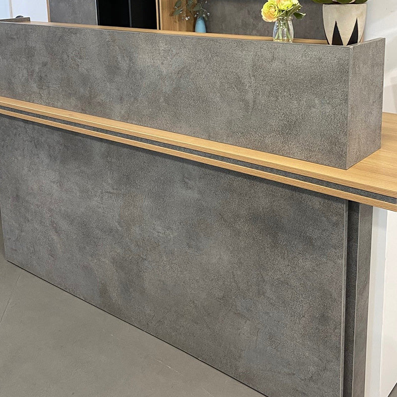 JARIN 2.4M Right Panel Reception Desk in Carbon Grey & White - Modern Office Furniture for Hotel, Clinic, and Corporate Lobby