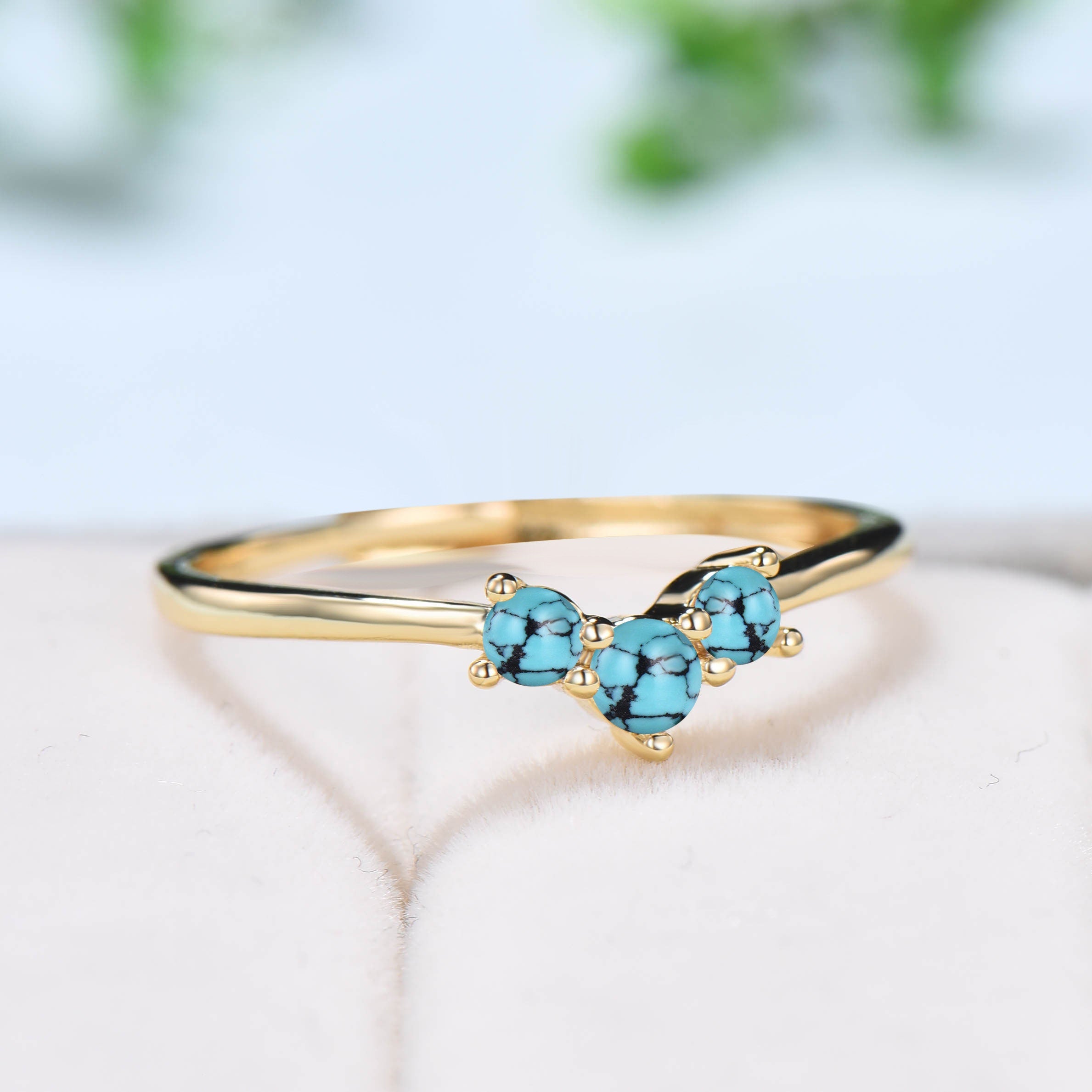 Elegant Turquoise Wedding Band - 3 Stone Stacking Ring, Minimalist Women's Wedding Ring, Anniversary & Promise Gift for Wife - Perfect for Stacking, Bridal Jewelry & Special Occasions