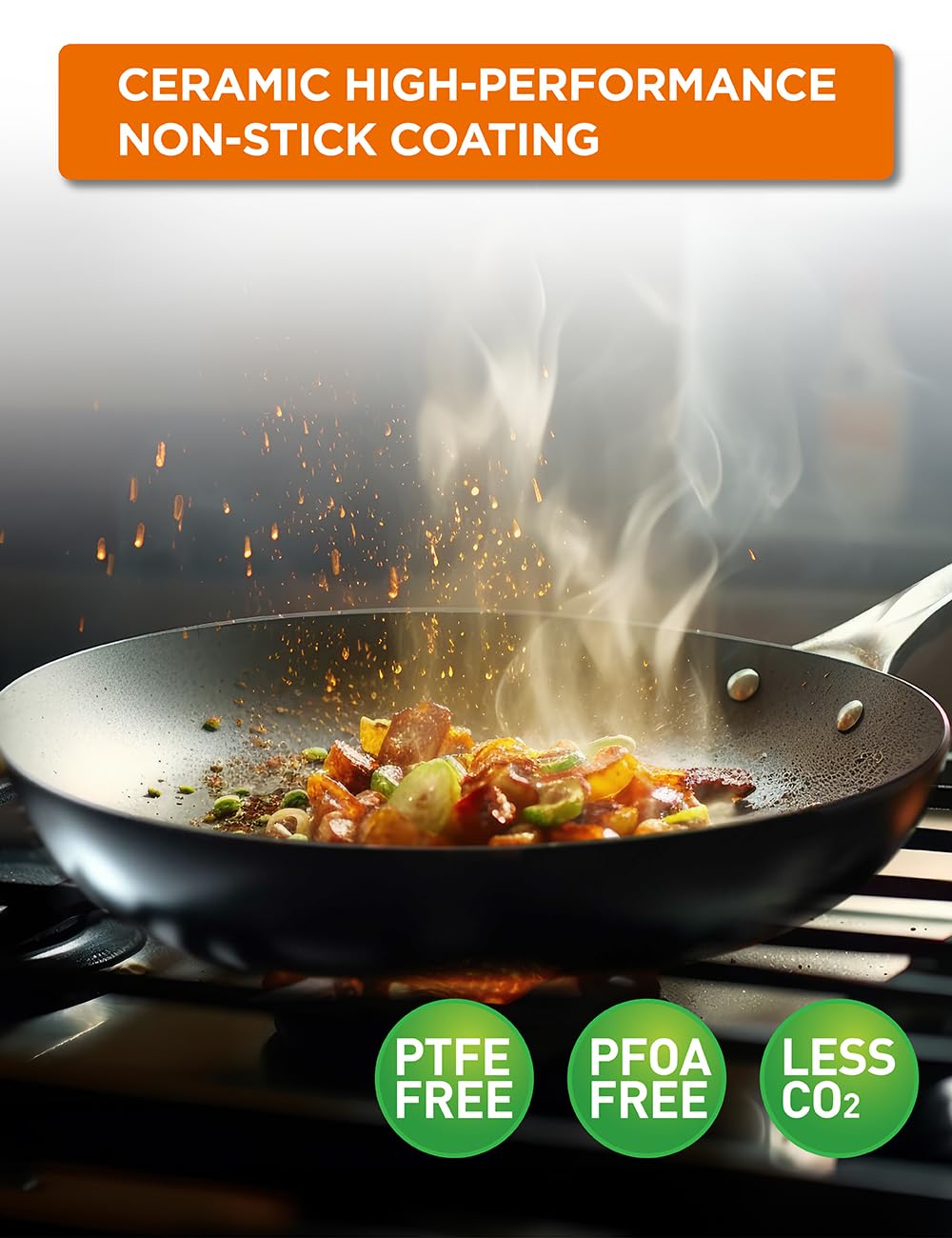 Commercial Chef 7-Piece EcoPan Hard Anodized Aluminum Cookware Set - Non-Toxic Ceramic Non-Stick Pots & Pans with Lids - Induction Compatible, Oven & Dishwasher Safe - PFOA & PTFE Free - Perfect for Home Cooking, Restaurants & Healthy Meal Prep