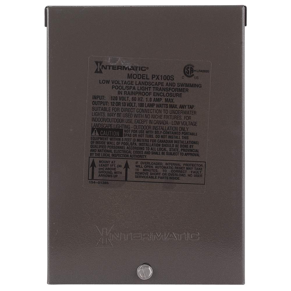 Intermatic PX100S 100W Pool Light Transformer 12V/13V/14V - Safe Power Supply for Pool Lights, Spa Lights, Submersible Fixtures & Landscape Lighting - Circuit Protection, Brown Stainless Steel - Perfect for Backyard, Garden & Outdoor Lighting Projects