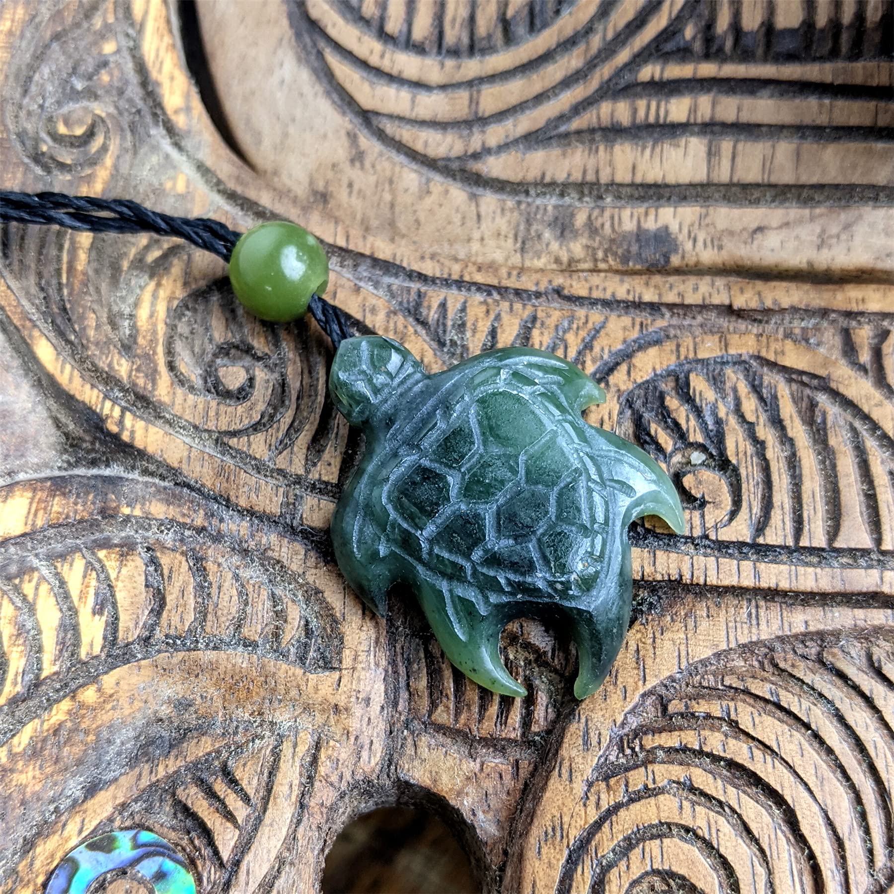Hand Carved Nephrite Jade Turtle Tribal Pendant Necklace for Women & Men - Spiritual Jewelry Gift for Yoga, Meditation & Nature Lovers