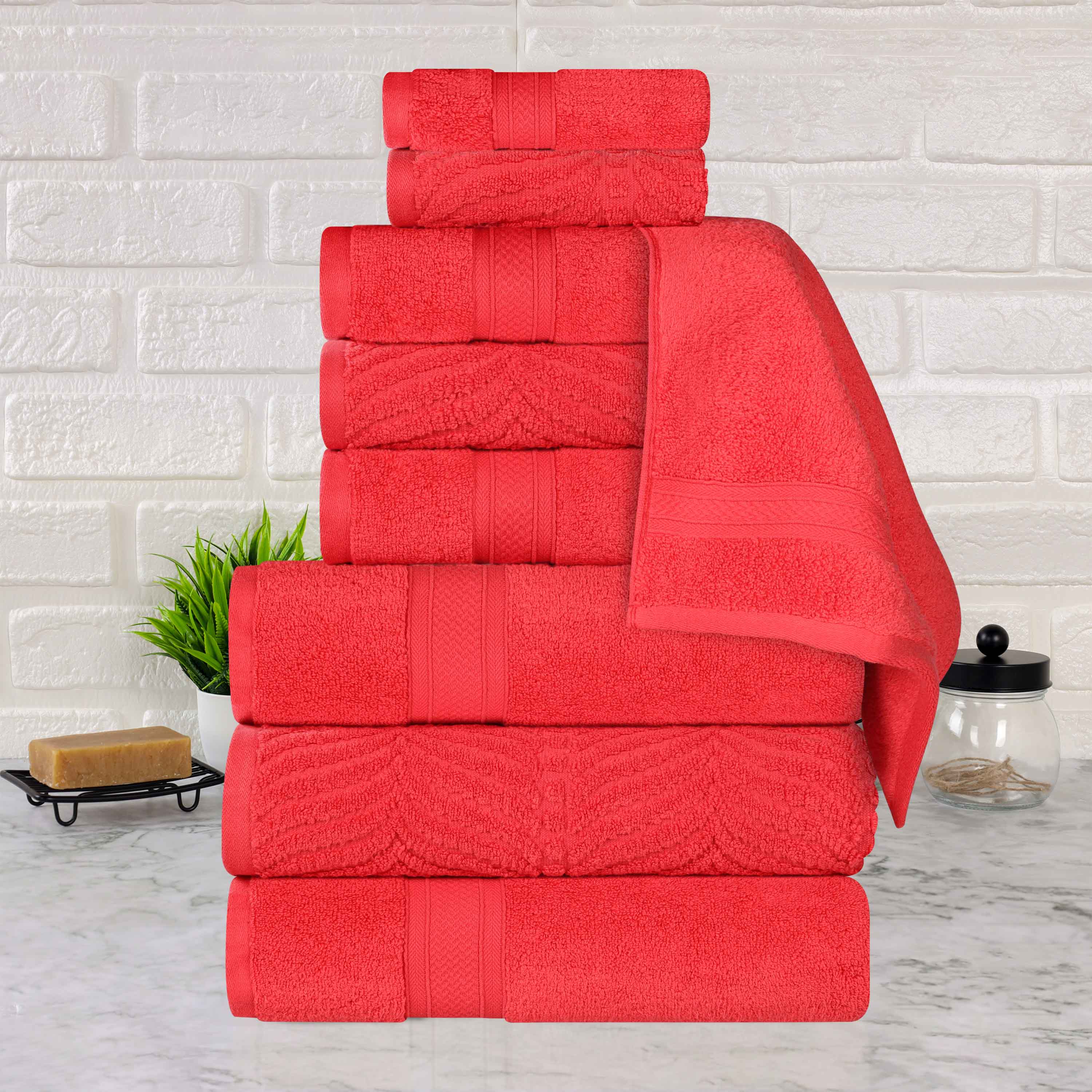 Premium 9-Piece Zero Twist Cotton Towel Set - Solid & Jacquard Elegant Chevron Design for Bath, Spa, and Luxury Home Decor