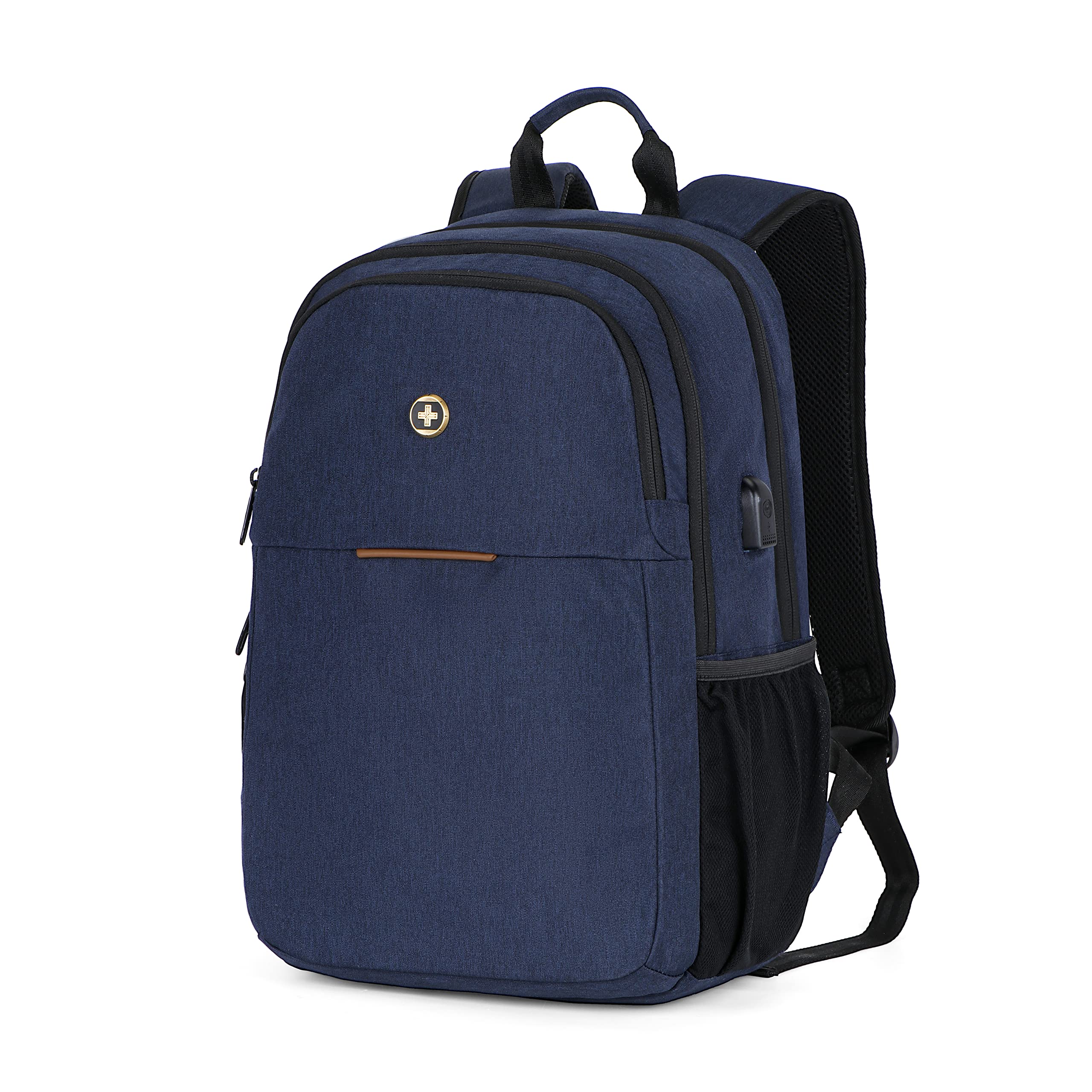 Swissdigital 17 Inch Laptop Backpack for College & Business Travel - Slim USB Charging Laptop Bag for Women & Men - Water Resistant Dark Blue Backpack (BIBERSTEIN SD1636-12) - Perfect for Work, School & Commuting