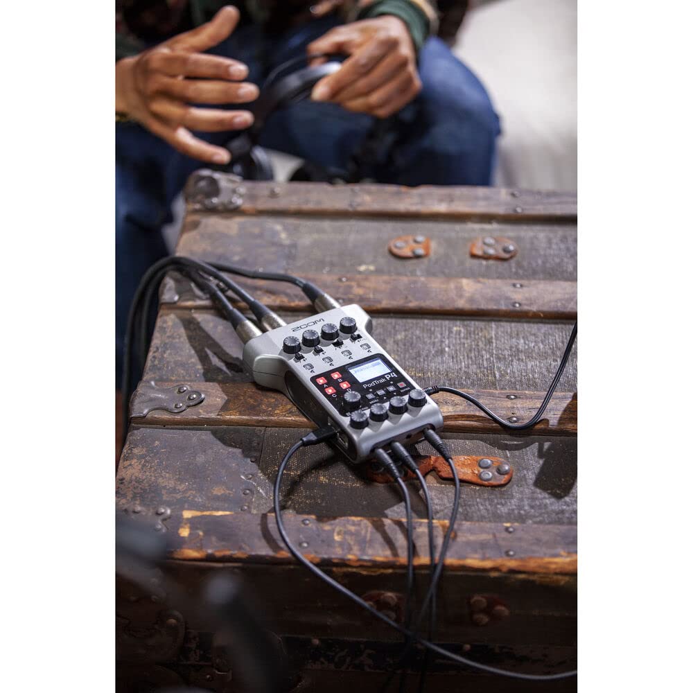 Zoom PodTrak P4 Portable 4-Channel Podcast Recorder with 32GB SD Card, USB-C Cable & Accessories - Perfect for Home Studio, Field Recording & Live Streaming