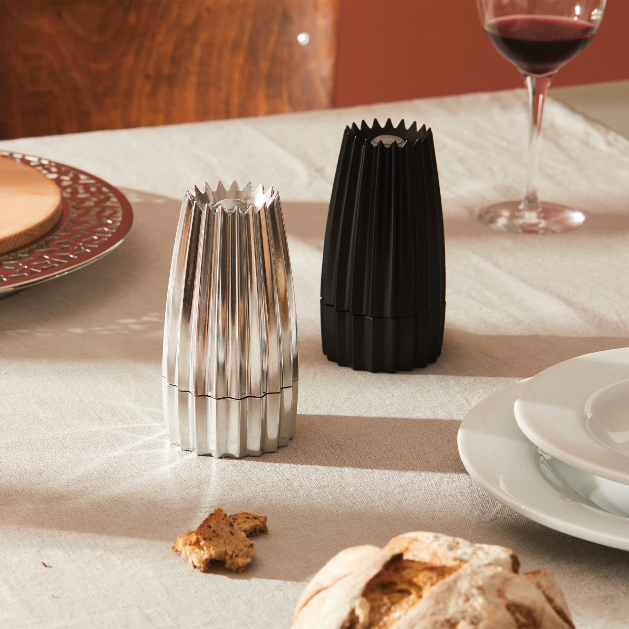 Alessi WAL03 Stainless Steel Salt & Pepper Grinder - Adjustable Coarseness for Freshly Ground Spices - Perfect for Kitchen, Dining Table & Outdoor Cooking