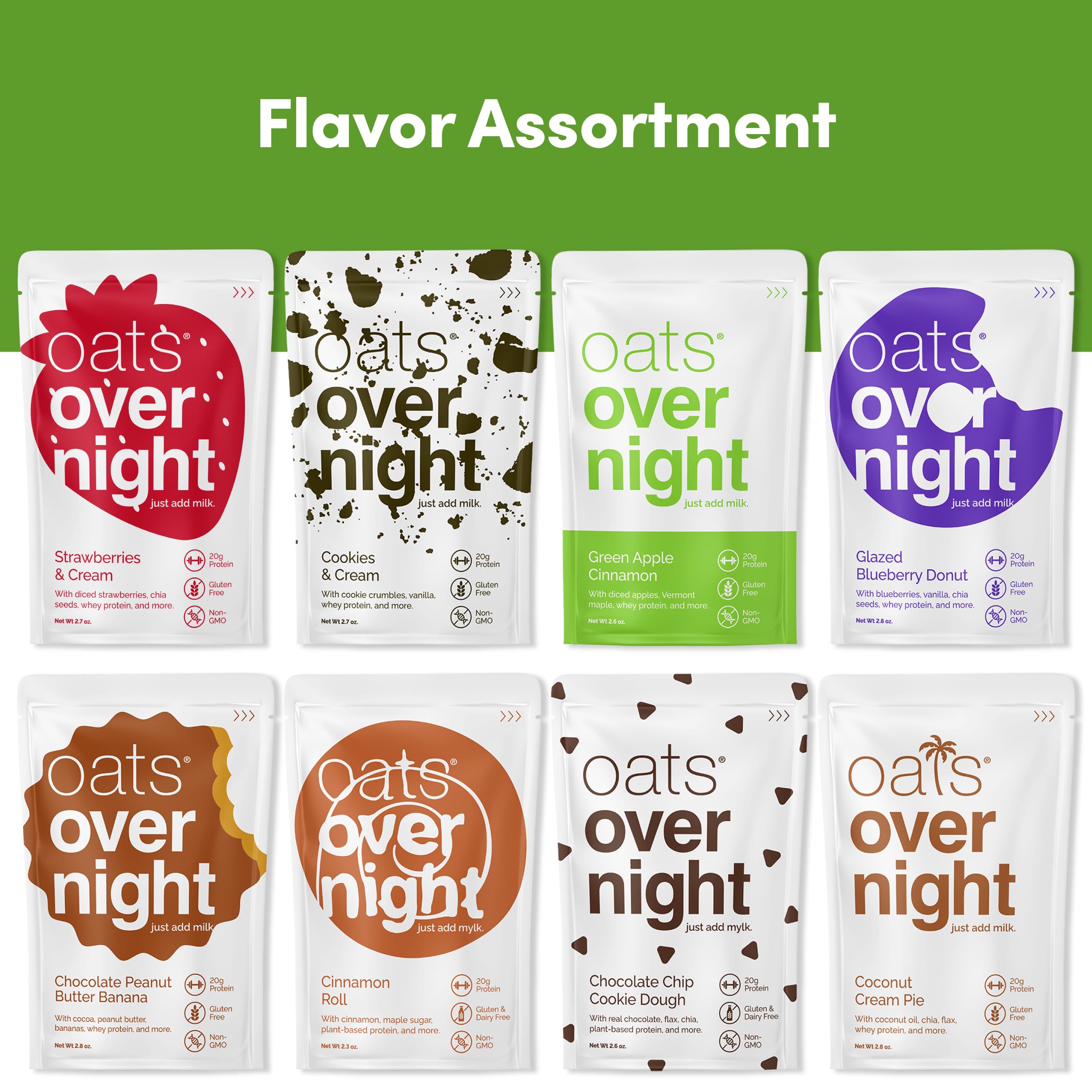 Oats Overnight Party Variety Pack - High Protein & Fiber Breakfast Shake - Gluten Free, Non-GMO Oatmeal - Cookies & Cream, Coconut Cream Pie & More (16 Pack) | Perfect for Busy Mornings, Post-Workout Recovery & Healthy On-The-Go Breakfast
