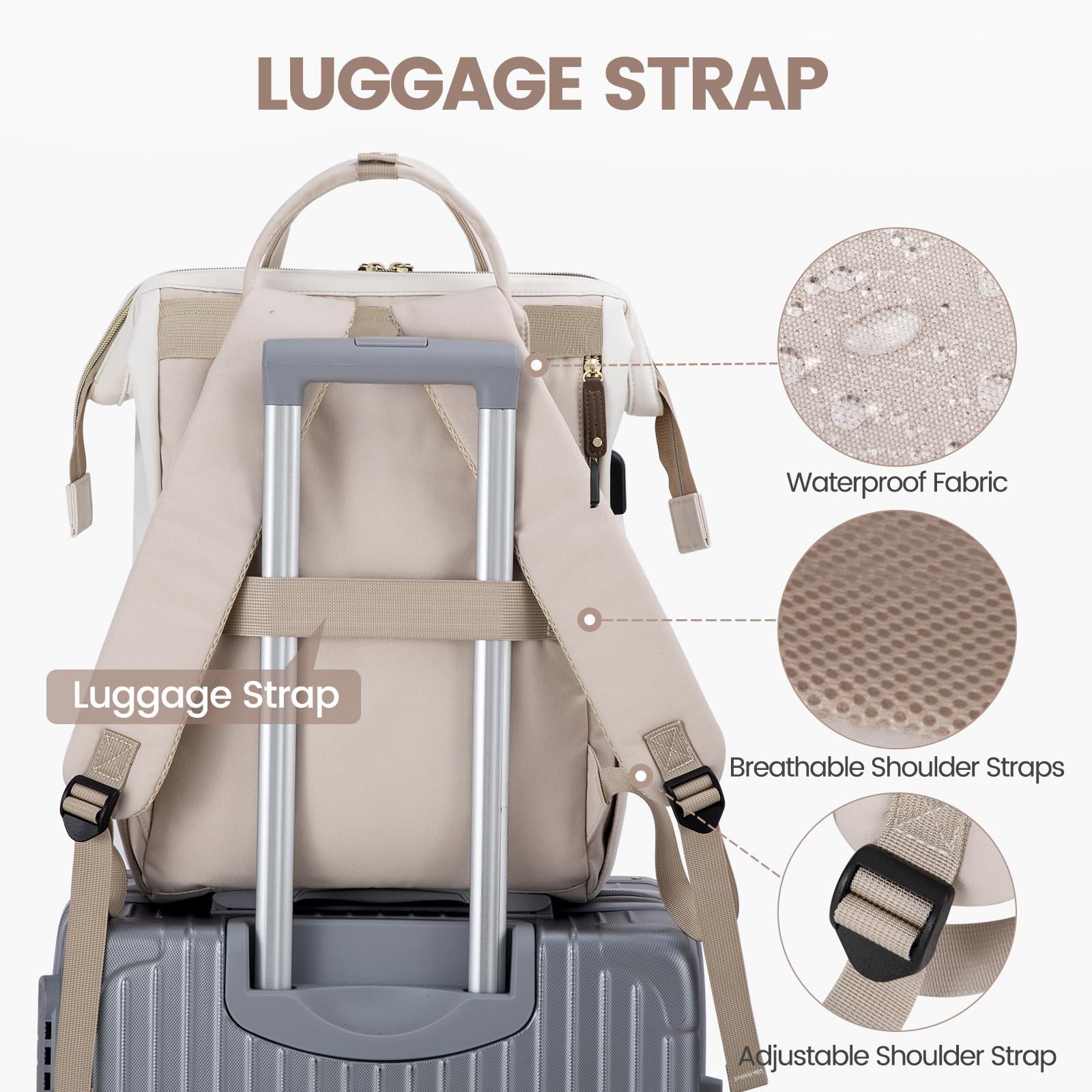Women's 17 Inch Laptop Backpack - Waterproof Work Bag with USB Charger & Anti-Theft Design for Nurse, Teacher & College Students | Business Travel, Commuting & Daily Use (Beige, Khaki, Brown)