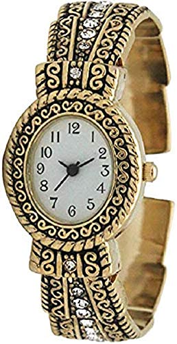 Stylish Gold Metal Western Bangle Watch for Women with Rhinestone Accents - Perfect for Cowgirl Fashion, Rodeo Events & Western-Themed Parties