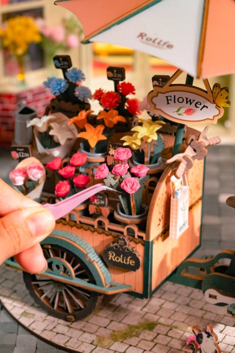 3D Wooden Puzzle Blossom Cart - DIY Wooden Model Kit for Adults & Teens - Creative Home Decor & Gift Idea for Puzzle Lovers - Perfect for Relaxation, Stress Relief & Family Bonding Activities