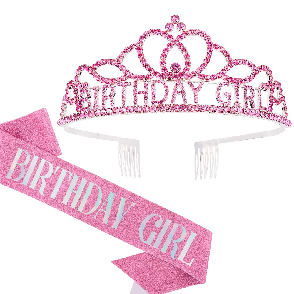 Sparkling Rhinestone Birthday Crown for Women - Elegant Princess Tiara Headband with Sash for Birthday Girl, Party, Bachelorette & Special Celebrations - Perfect for Photos, Events & Festive Occasions