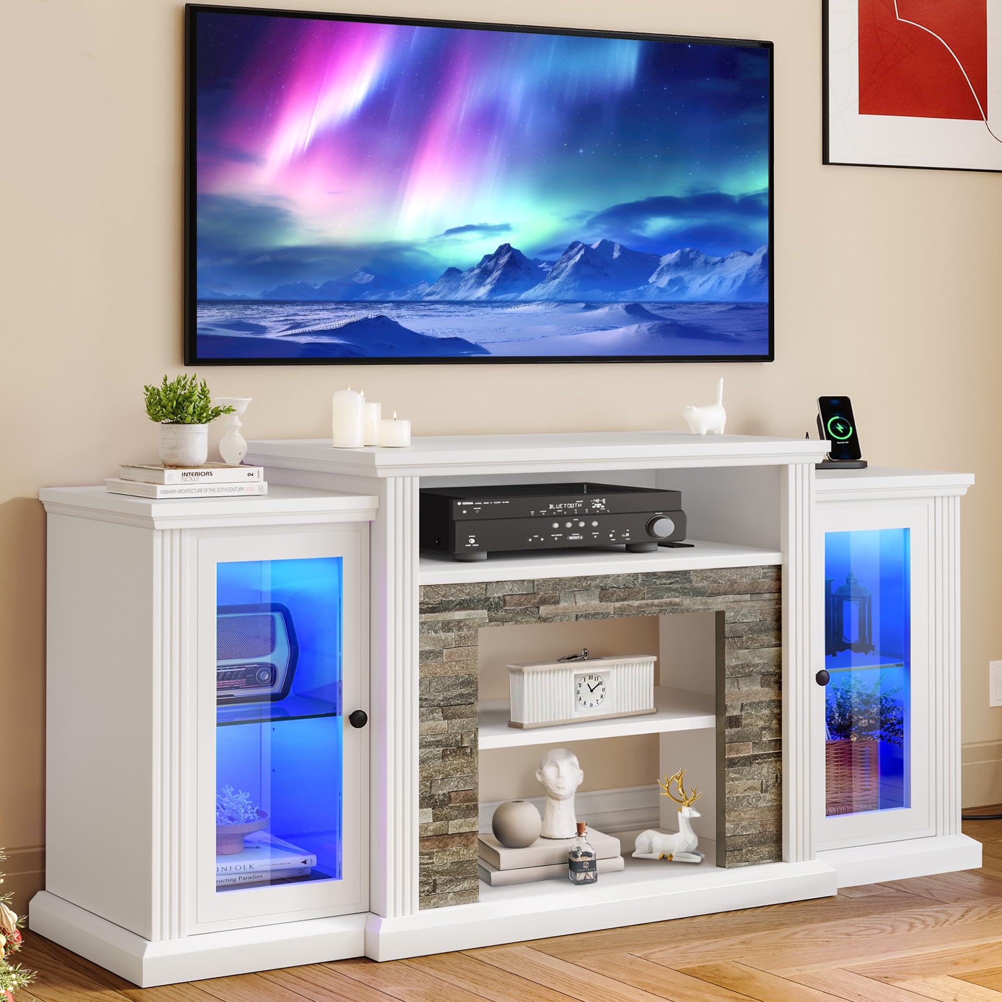 YITAHOME 65 Inch TV Stand - Modern Entertainment Center with Power Outlet, LED Lights & Adjustable Shelves - Glass Door Media Console Cabinet for Living Room (59 Inch) - Perfect for Home Theater Setup & Stylish Living Room Decor
