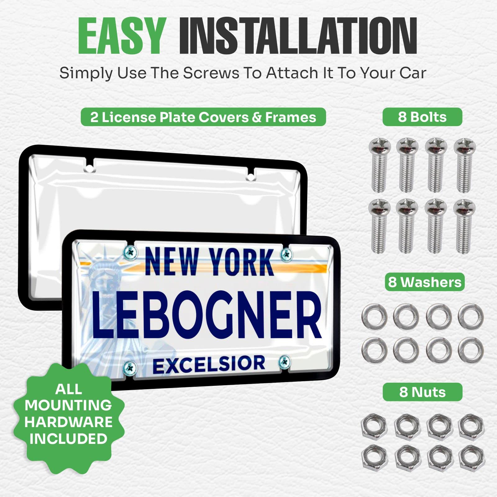 Lebogner 2-Pack Clear Bubble License Plate Covers & Frames Combo - Unbreakable Protection for Standard US Plates (Screws Included) - Perfect for Car Enthusiasts & Vehicle Protection
