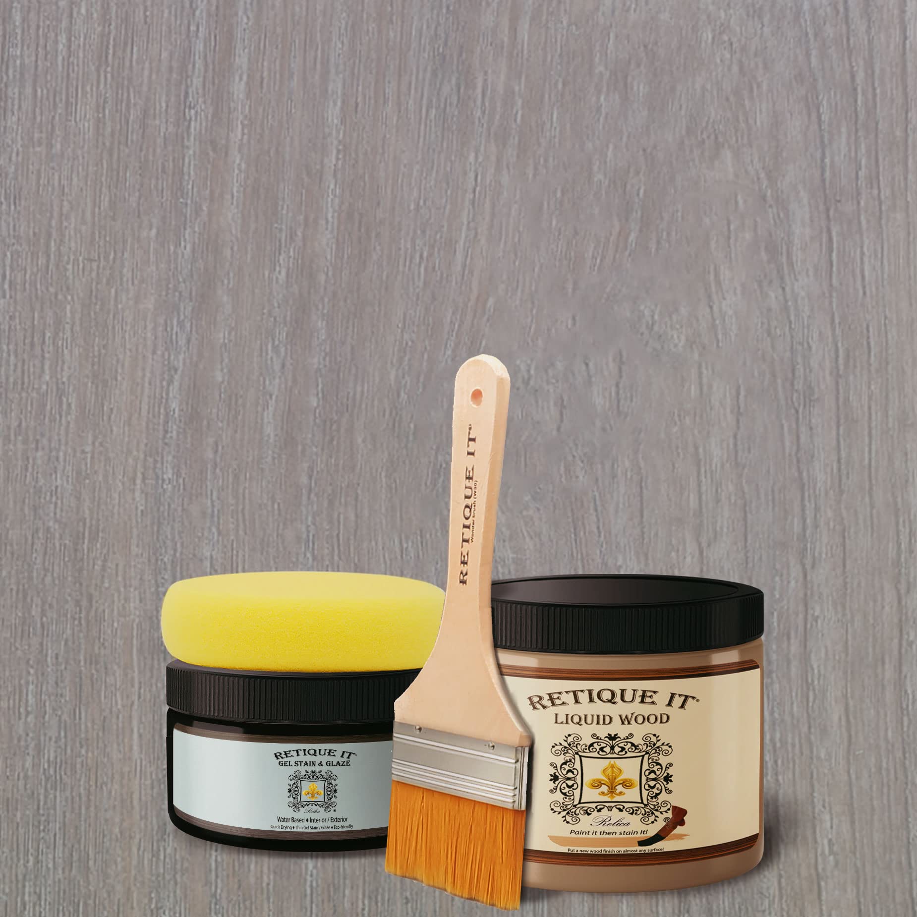 Retique It Gel Stain Liquid Wood Kit - Real Paintable Wood Finish for Furniture, Cabinets & DIY Projects (50 sq ft, Brushed Weathered Wood) - Perfect with Chalk Paint, Milk Paint & Home Decor Renovations