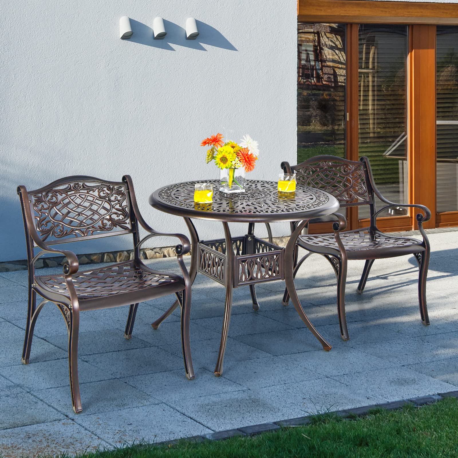 Giantex 2-Piece Patio Chairs Set - Heavy Duty Cast Aluminum Bistro Chairs with Armrests, All-Weather Outdoor Dining Chairs with Adjustable Feet - Perfect for Garden, Deck, Backyard, Poolside & Patio Relaxation