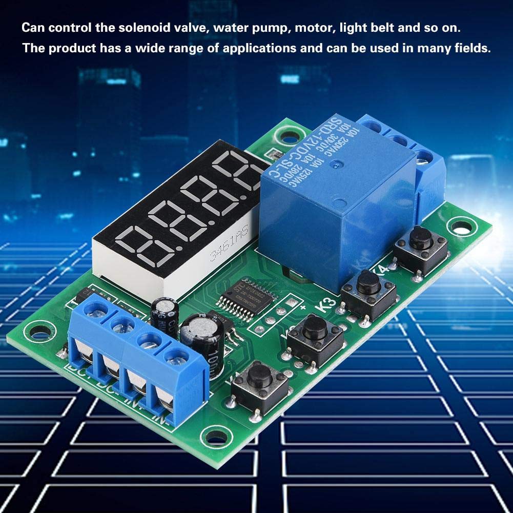 Hilitand 12V LED Display Adjustable Timer Relay Switch Module - Digital Countdown Timer for Home Automation, DIY Projects, and Electrical Control (Green)