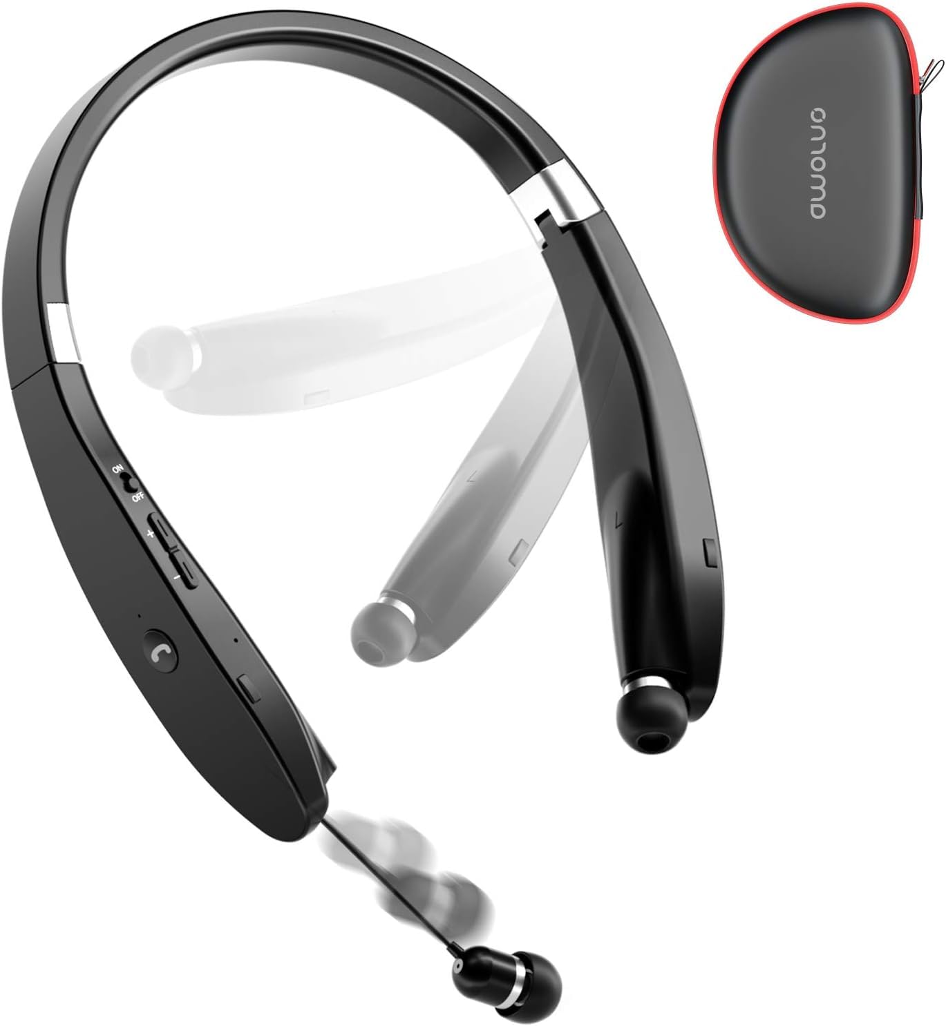 AMORNO Foldable Bluetooth Headphones Wireless Neckband Headset with Retractable Earbuds - Sweatproof Noise Cancelling Stereo Earphones with Mic for Running, Workout & Travel | Comfortable for Gym, Commuting & Outdoor Activities