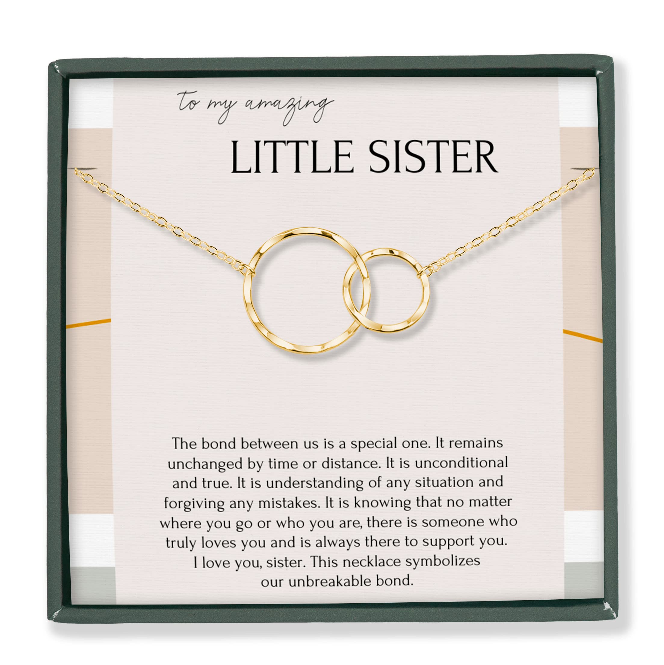 Big & Little Sister Necklace - 14k Gold Plated Sterling Silver Interlocking Rings Jewelry | Thoughtful Sister Gift for Birthday, Christmas & Special Occasions | Perfect for Sibling Bonding & Family Moments