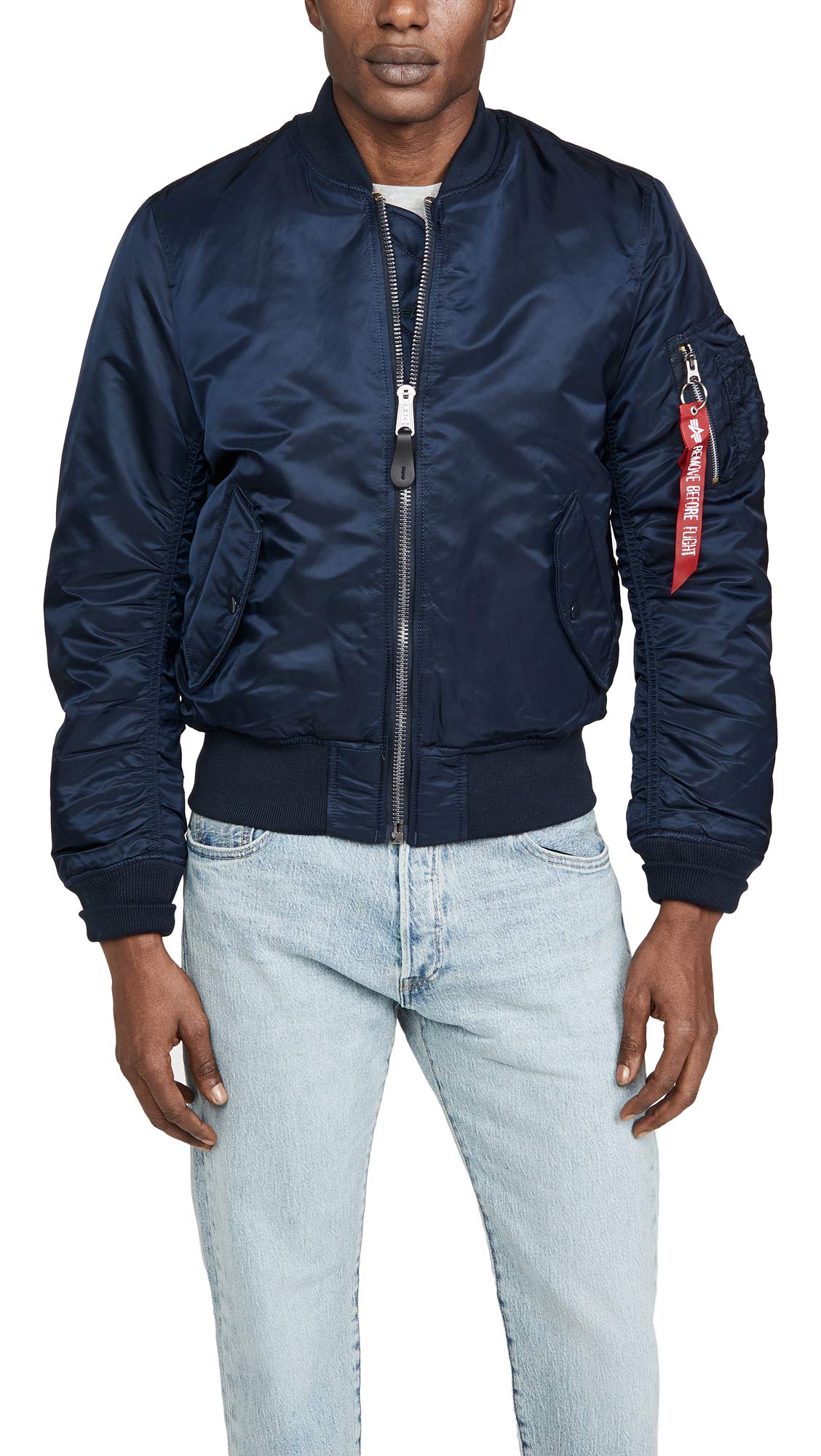 Alpha Industries MA-1 Slim Fit Bomber Flight Jacket for Men - Lightweight Military Pilot Jacket with Water-Resistant Nylon - Perfect for Casual Wear, Outdoor Adventures & Street Style Fashion