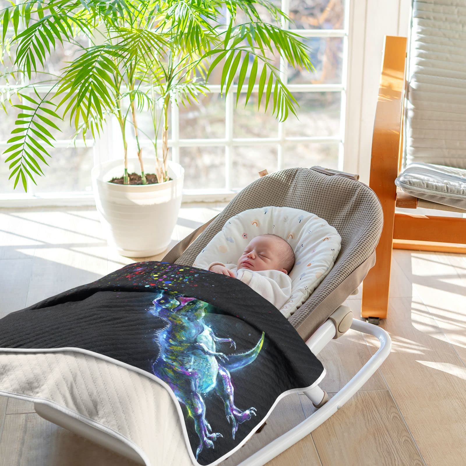Dinosaur Baby Blankets for Boys & Girls - Soft Cotton Quilted Crib Blanket by Bedsure | Perfect for Stroller, Crib, Travel & Newborn Gifts | Cozy Nursery, Playtime & Outdoor Adventures