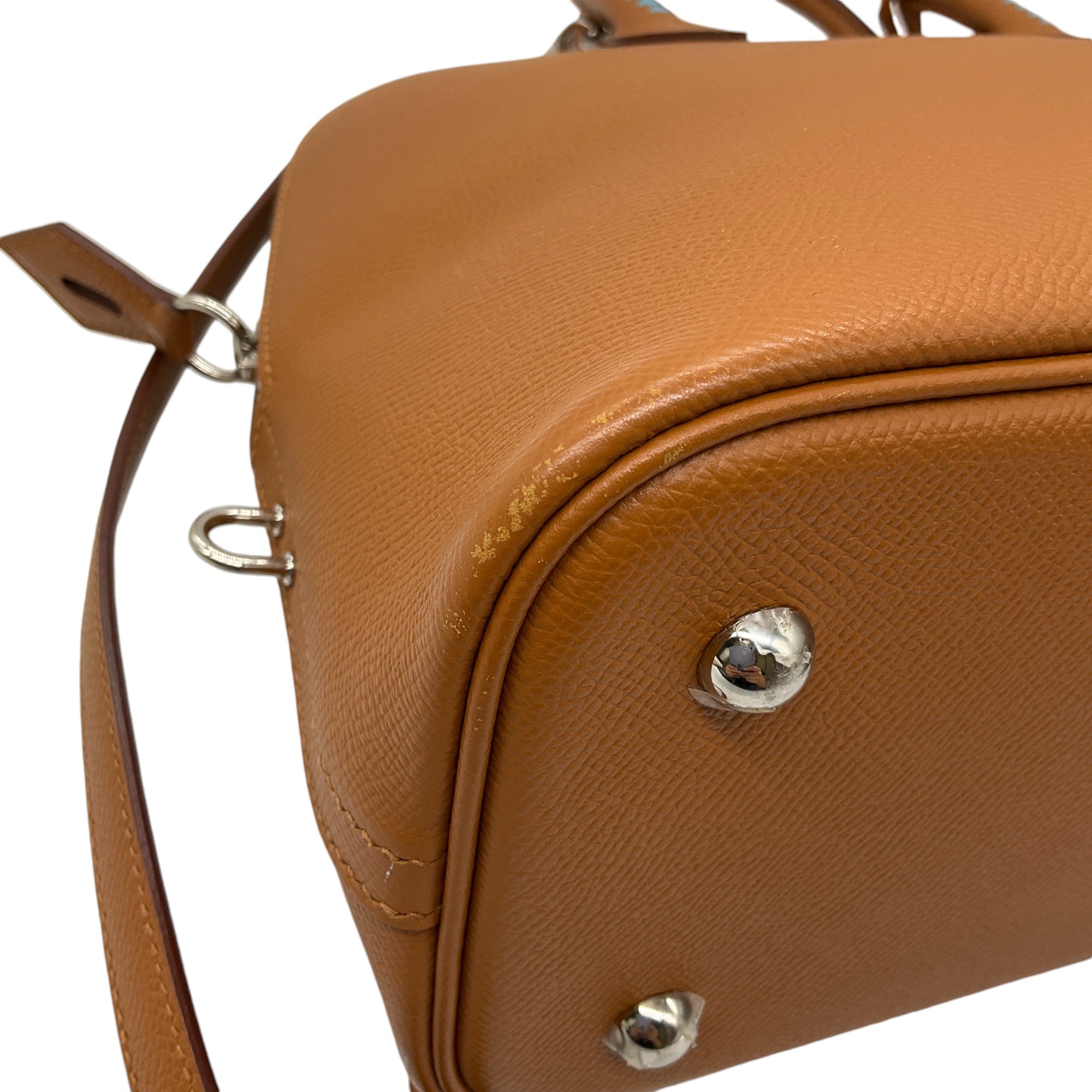 Authentic Hermes Bolide 30 Handbag in Toffee/Teal Epsom Leather - Vintage 1923 Tressage Design - Luxury Women's Shoulder Bag for Work, Travel & Special Occasions