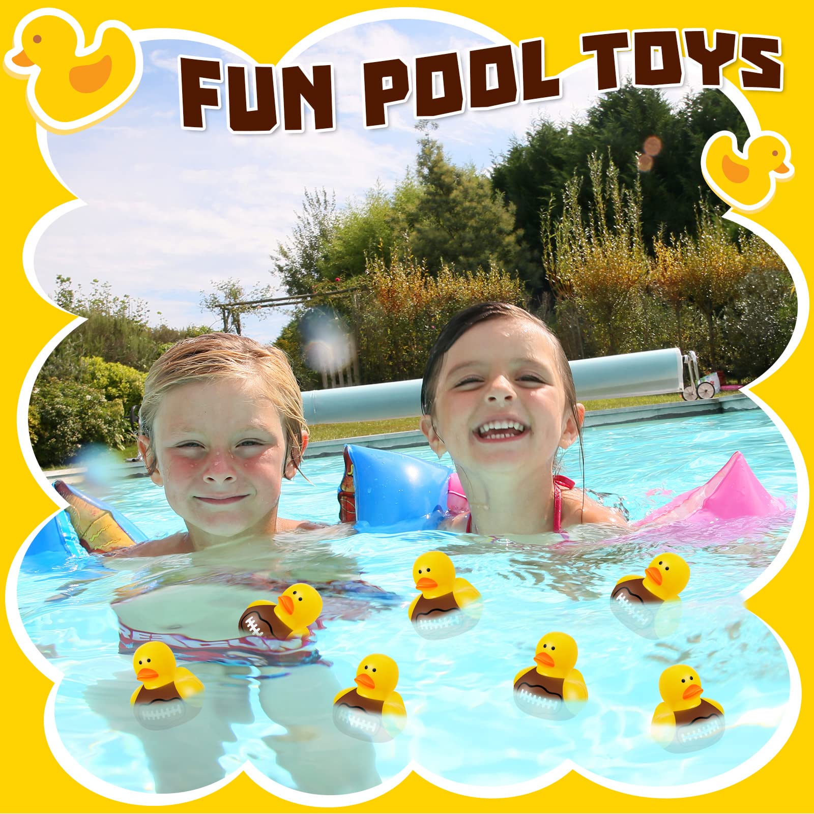 100 Pcs Football Rubber Ducks - Floating Bath Toys for Kids, Sports Themed Shower Toys, Mini Rubber Duckies for Bathtub Party Decorations, Birthday Party Favors & Pool Fun - Perfect for Baby Showers, Game Day Events & Birthday Celebrations
