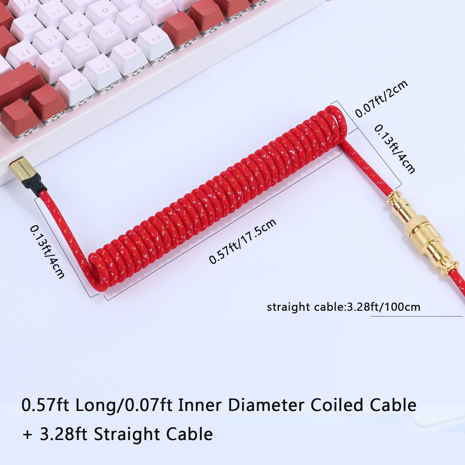 MAMBASNAKE C03 USB-C Gaming Keyboard Cable - Nylon Braided, Detachable Aviator, 8KHz for Pro Gamers - Red