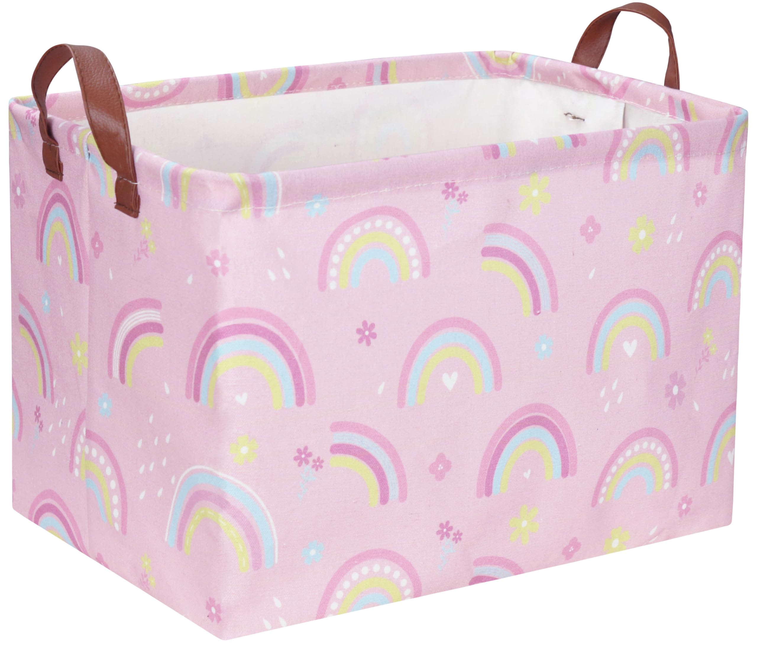 Pink Rainbow Rectangular Storage Basket for Kids - Toy Organizer Bin, Bookshelf Decor, Baby Gift Basket for Boys & Girls - Perfect for Nursery, Playroom, and Bedroom Organization