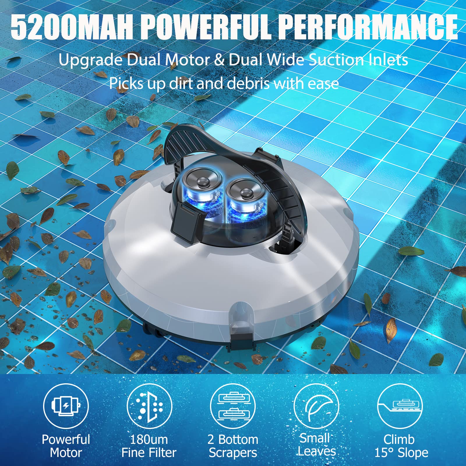 **Automatic Robotic Pool Cleaner - Cordless, Self-Parking Vacuum for Above & In-Ground Pools Up to 1000 Sq.Ft (120 Min Runtime) - Ideal for Flat Surfaces, Easy Maintenance & Sparkling Clean Water**