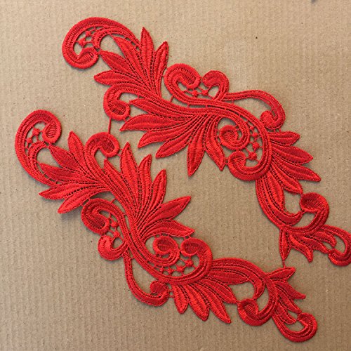 6Pcs (3 Pairs) Decorative Embroidery Patches - Red/White/Black/Green Wedding Dress Bridal Badge Headband Motif DIY Sewing Appliques for Wedding Dresses, Bridal Accessories, Scrapbooking & Fabric Crafts - Perfect for DIY Wedding Decor, Costume Design & Handmade Gifts