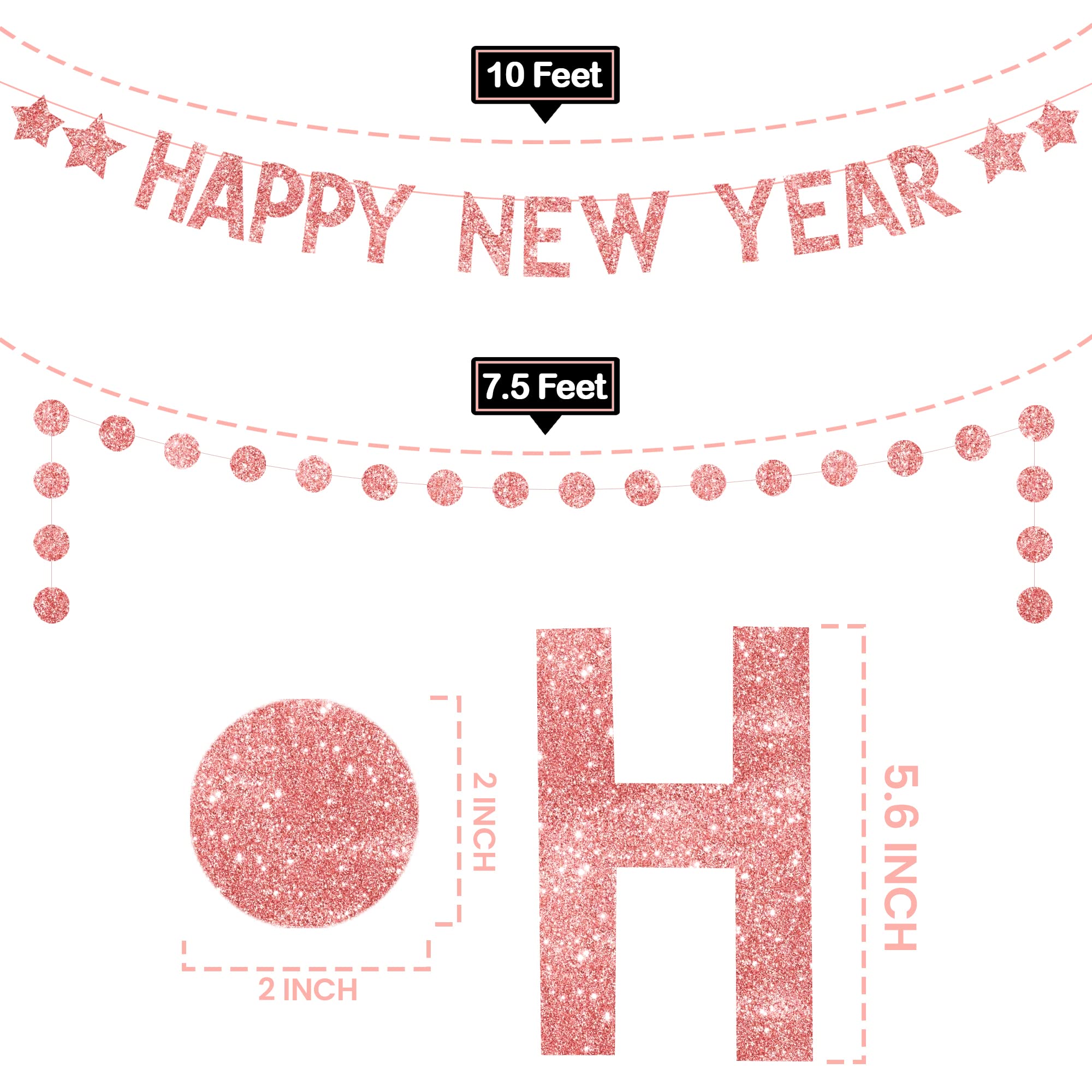 KatchOn 10ft Rose Gold Glitter New Year's Banner 2025 - Pre-Strung Happy New Year Decor with Garland | 2025 New Year's Eve Party Supplies for Wall Decor, Countdown Events & Festive Celebrations