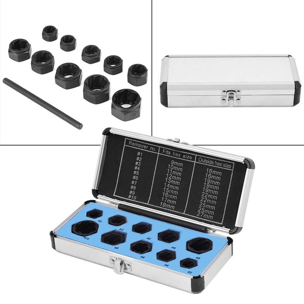 10 Pcs Impact Bolt Nut Removal Extractor Socket Tool Set - Damaged/Frozen/Rusted Bolt & Nut Remover with Storage Case - Ideal for Automotive Repair, Machinery Maintenance & DIY Projects