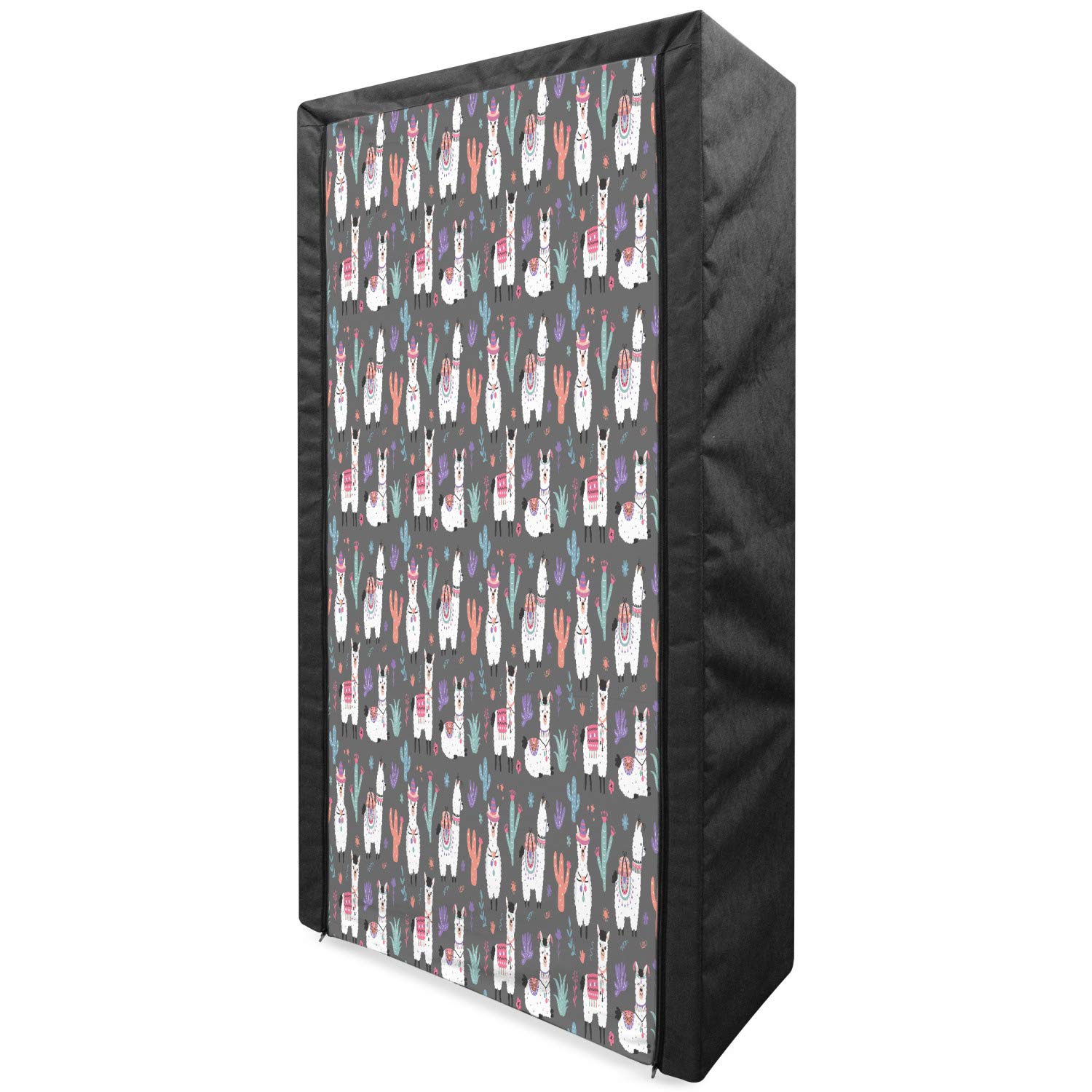 Lunarable Alpaca Portable Fabric Wardrobe with Happy Cartoon Illustration - 33.5