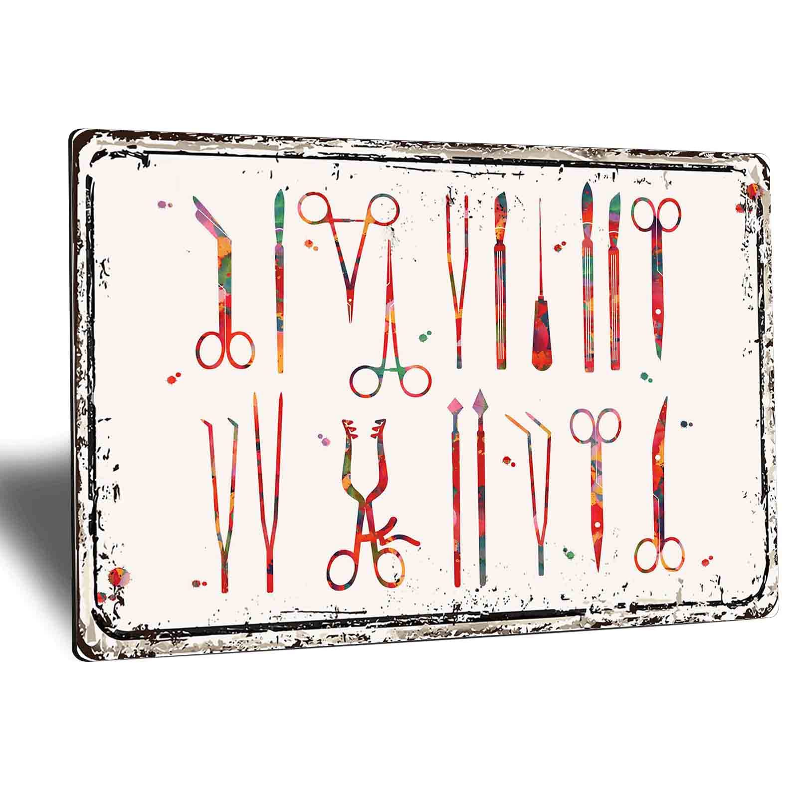 Vintage Medical Metal Wall Art - Anatomy Surgery Decor with Scalpels & Hemostats Design, 12x16 Inch Metal Tin Sign for Living Room, Office & Clinic - Perfect for Doctors, Nurses & Medical Students