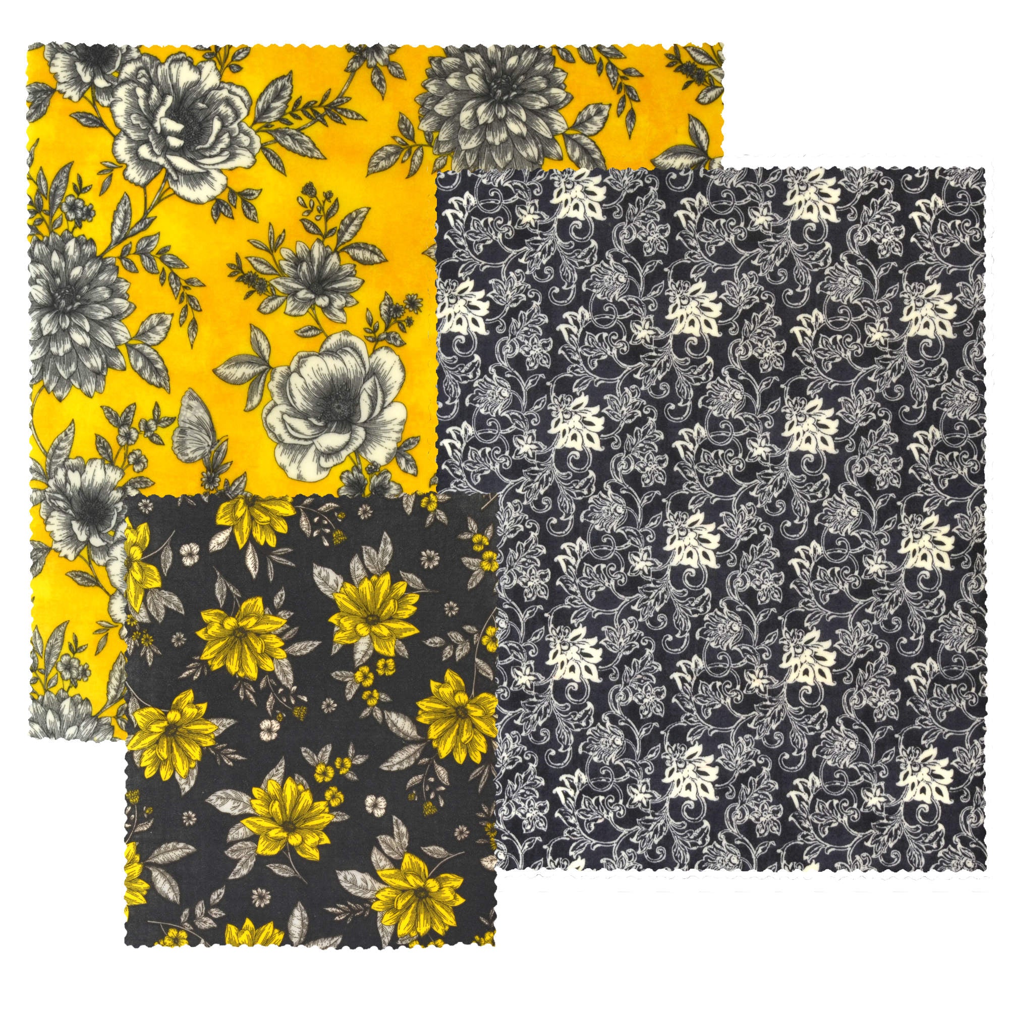 Eco-Friendly Reusable Beeswax Food Wraps - Set of 3 Black & Gold Sustainable Food Storage Covers for Sandwiches, Fruits & Leftovers