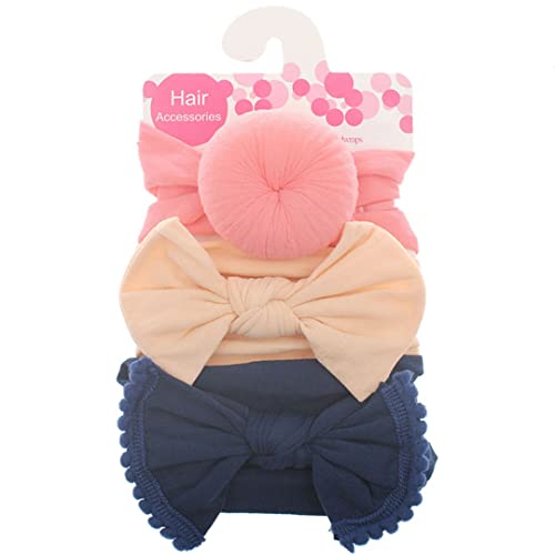 3Pcs Soft Nylon Elastic Baby Headbands for Newborn Girls - Solid Color Hair Accessories Set (Pink, White, Blue) - Perfect for Photography, Birthday Parties & Daily Outfits