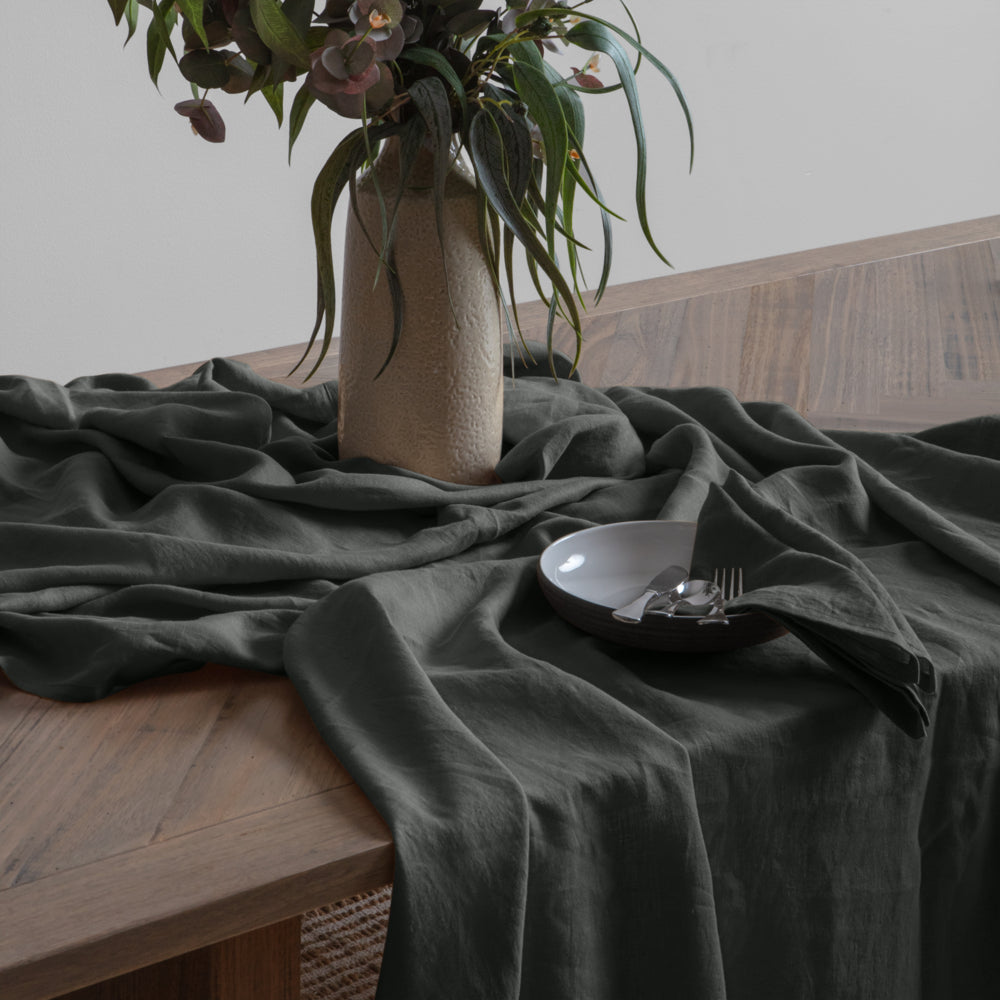 Premium Linen Tablecloth 150x270cm (59x106 Inches) - Charcoal Gray - Elegant Dining & Party Decor for Weddings, Holidays & Special Occasions