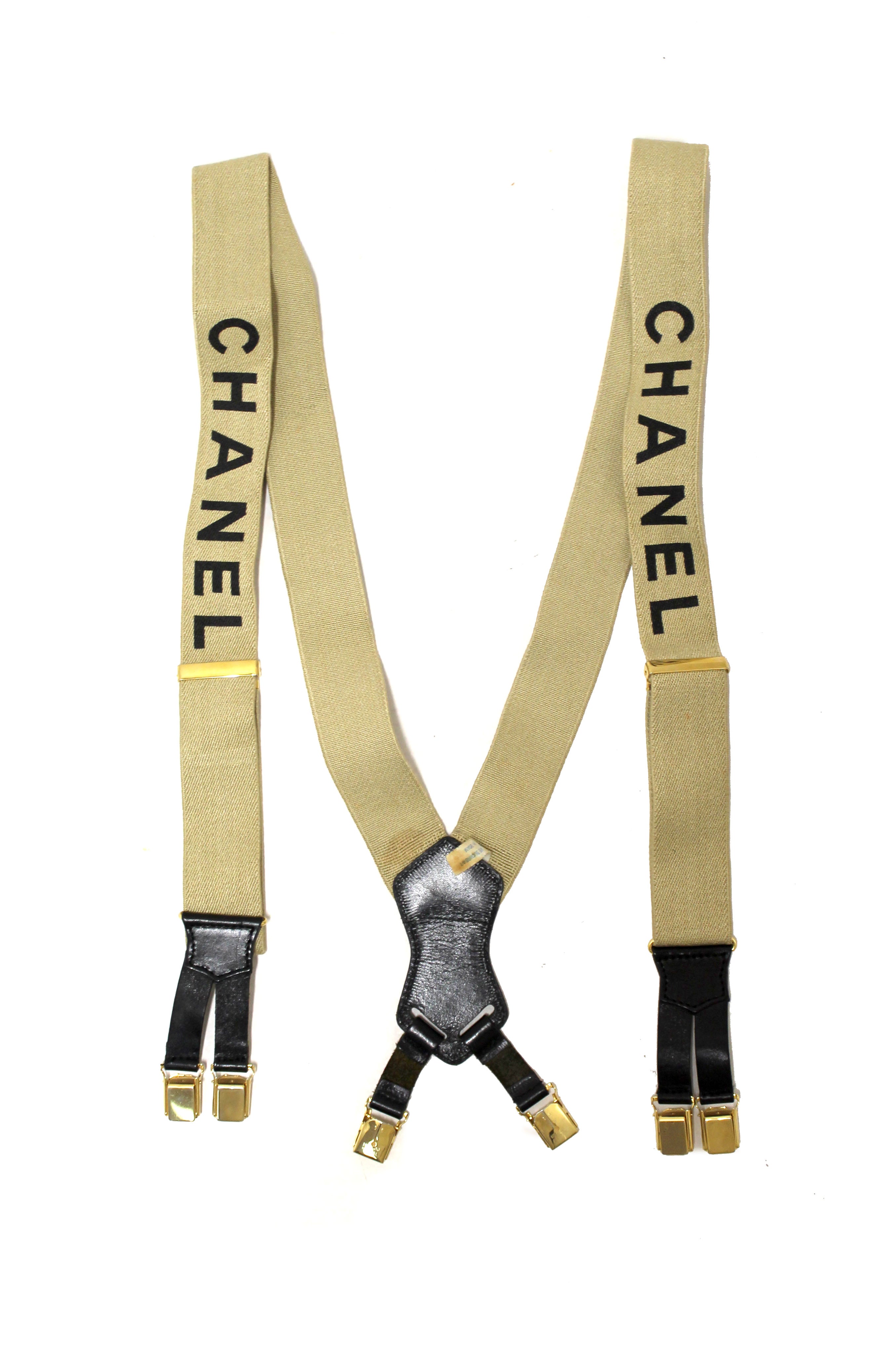 Authentic Chanel Classic Vintage Logo Suspenders Belt - Rare Black & Beige Colorway | Perfect for Vintage Fashion, Retro Outfits & 90s Style Looks