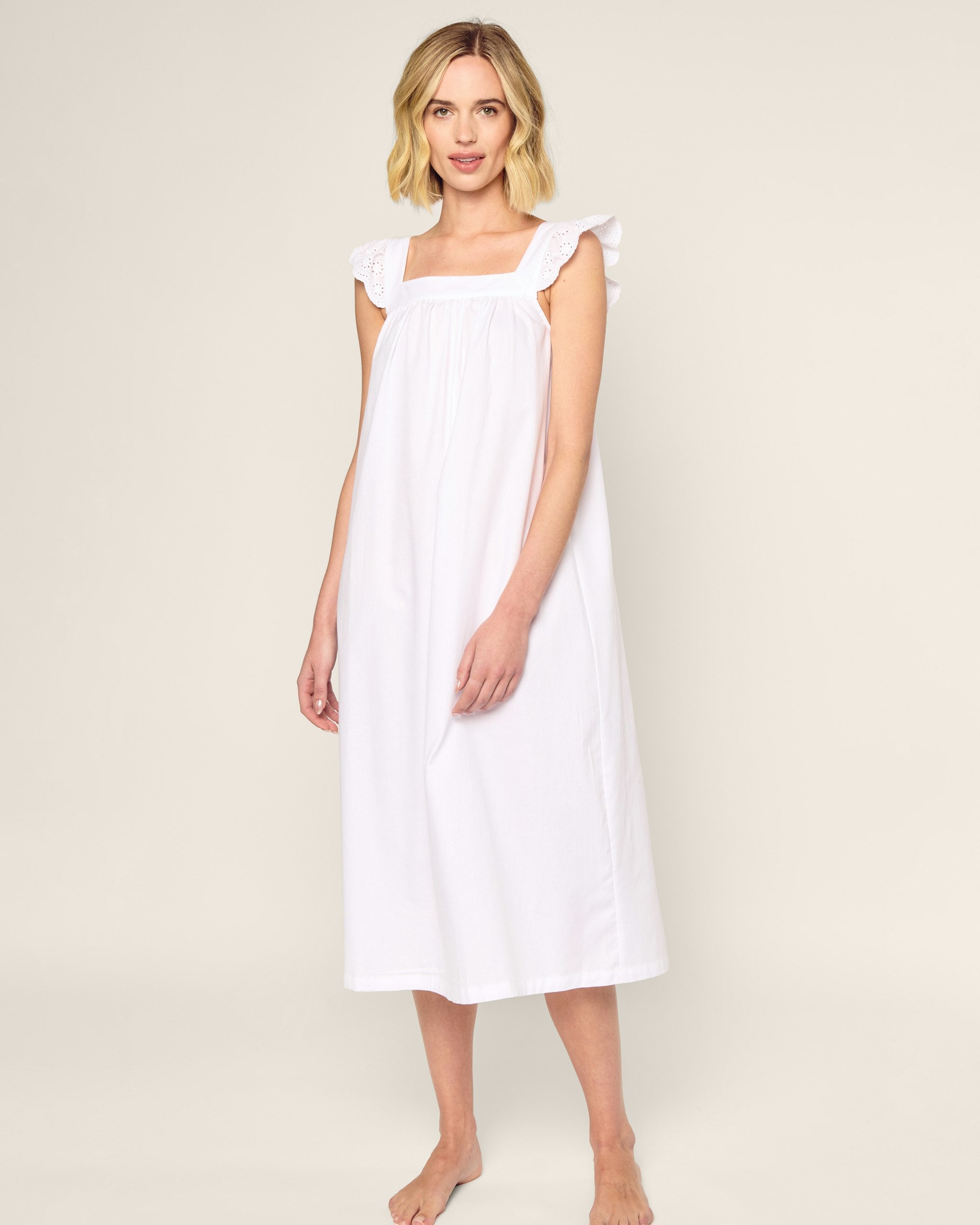 Women's White Twill Clara Nightgown - Soft Comfortable Sleepwear for Nighttime Relaxation & Lounge Wear